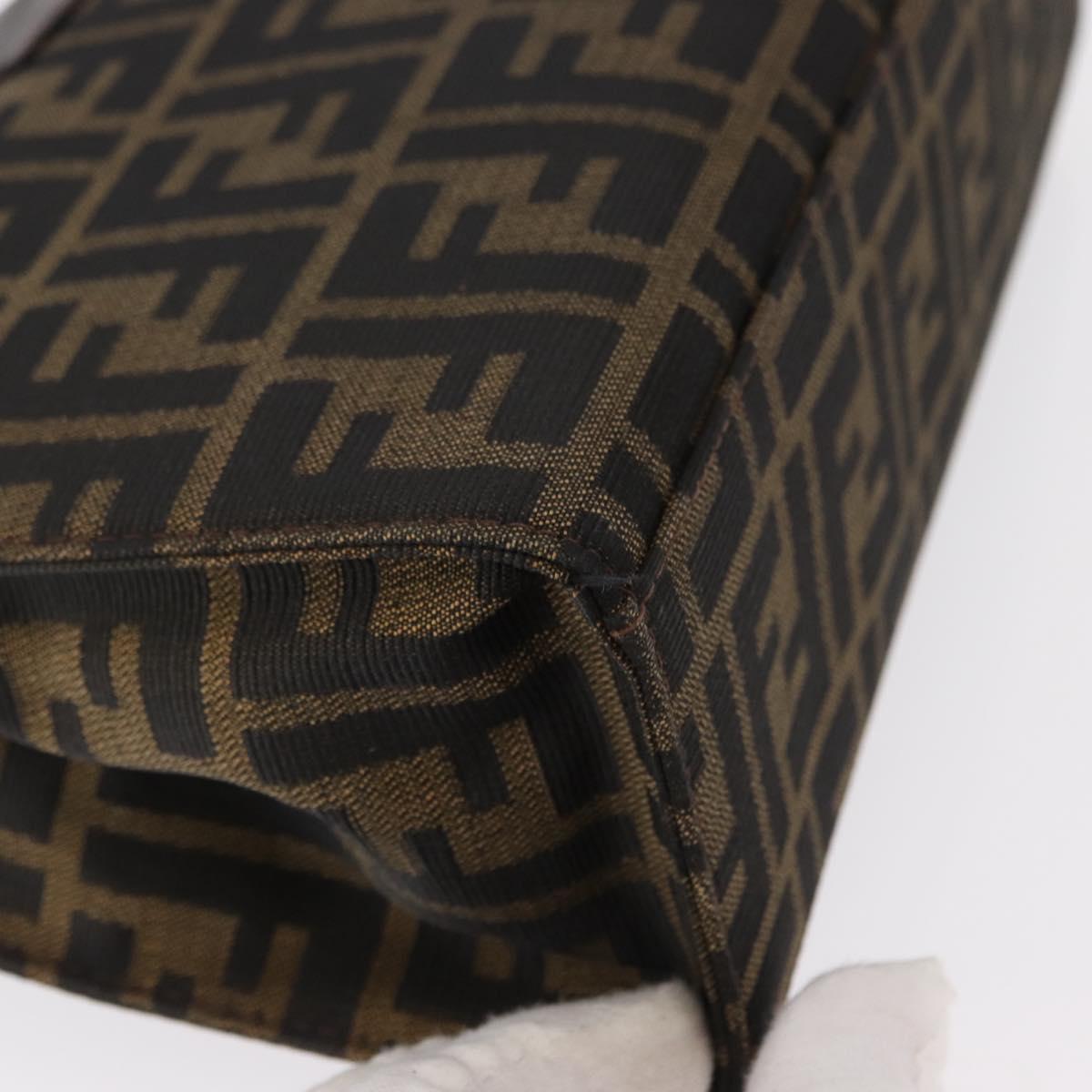 FENDI Zucca Canvas Mamma Baguette Shoulder Bag Black Brown Silver Auth 154739