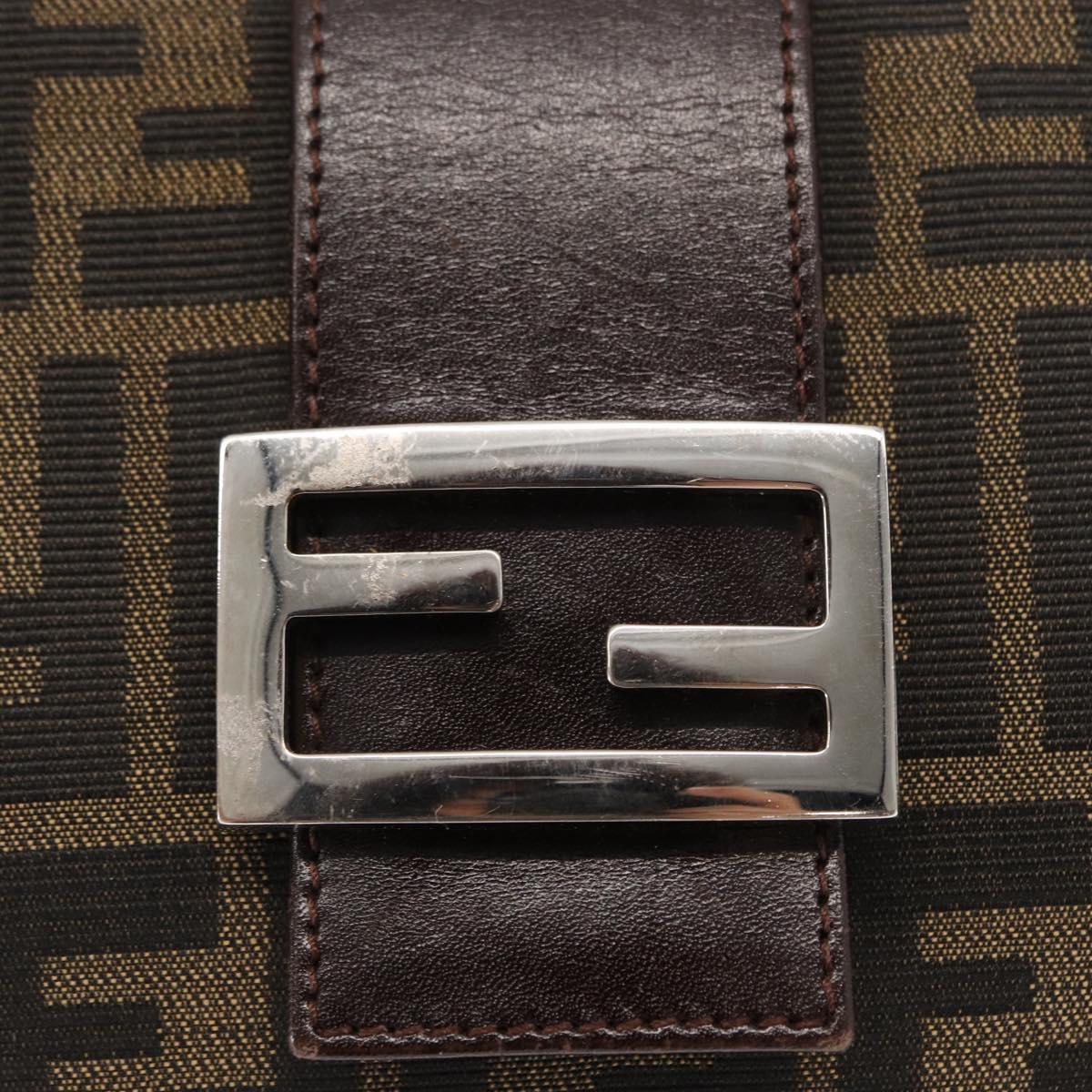 FENDI Zucca Canvas Mamma Baguette Shoulder Bag Black Brown Silver Auth 154739