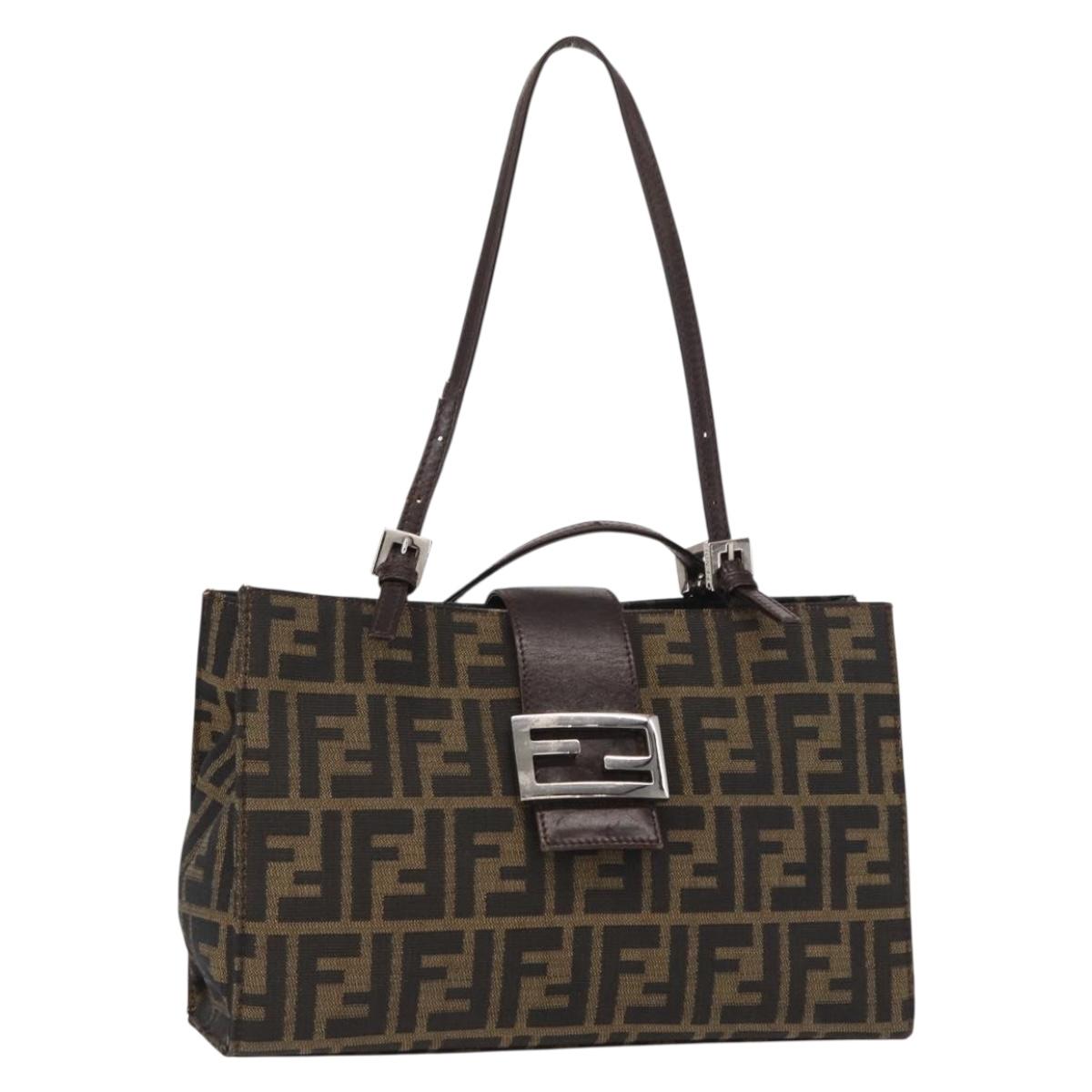 FENDI Zucca Canvas Mamma Baguette Shoulder Bag Black Brown Silver Auth 154739
