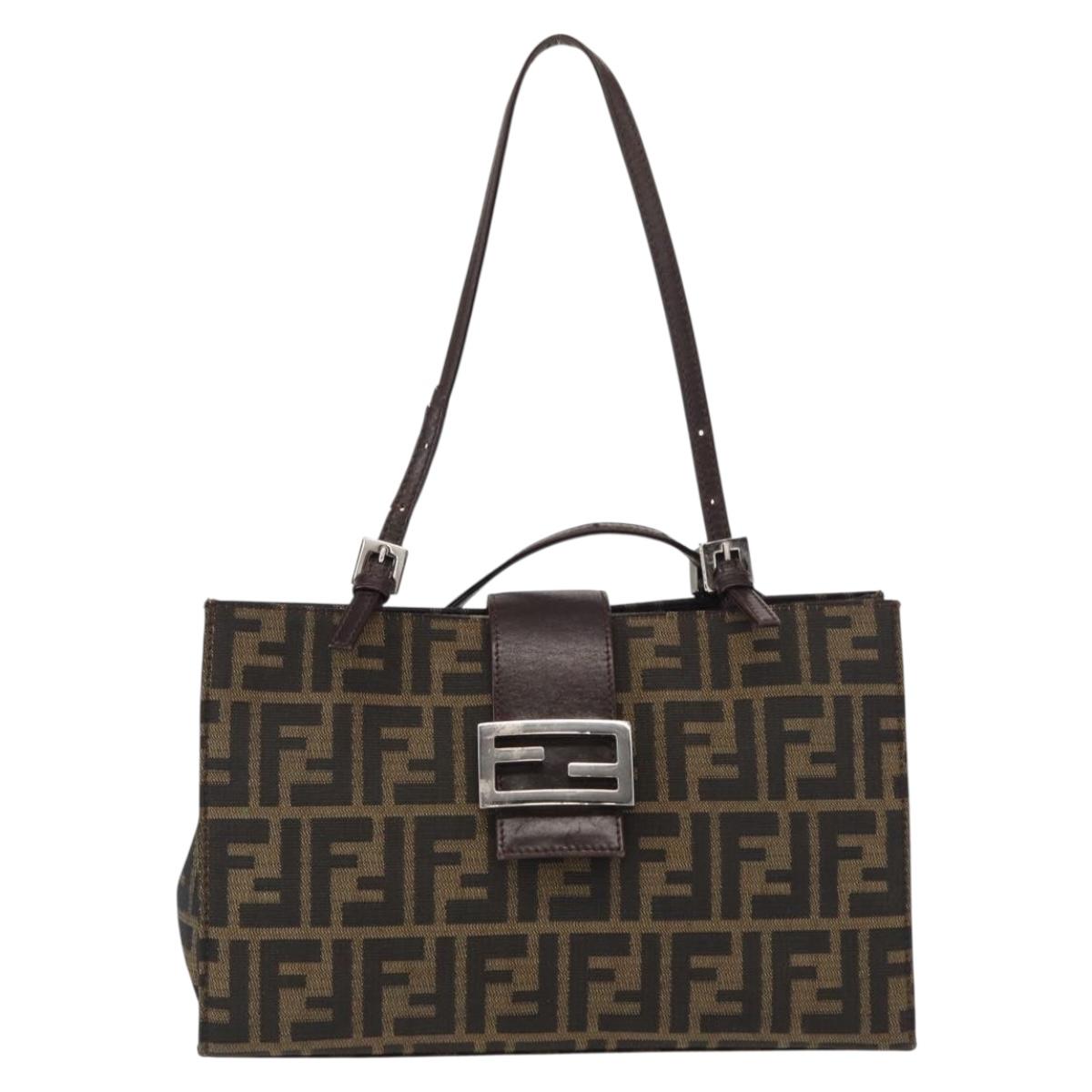 FENDI Zucca Canvas Mamma Baguette Shoulder Bag Black Brown Silver Auth 154739