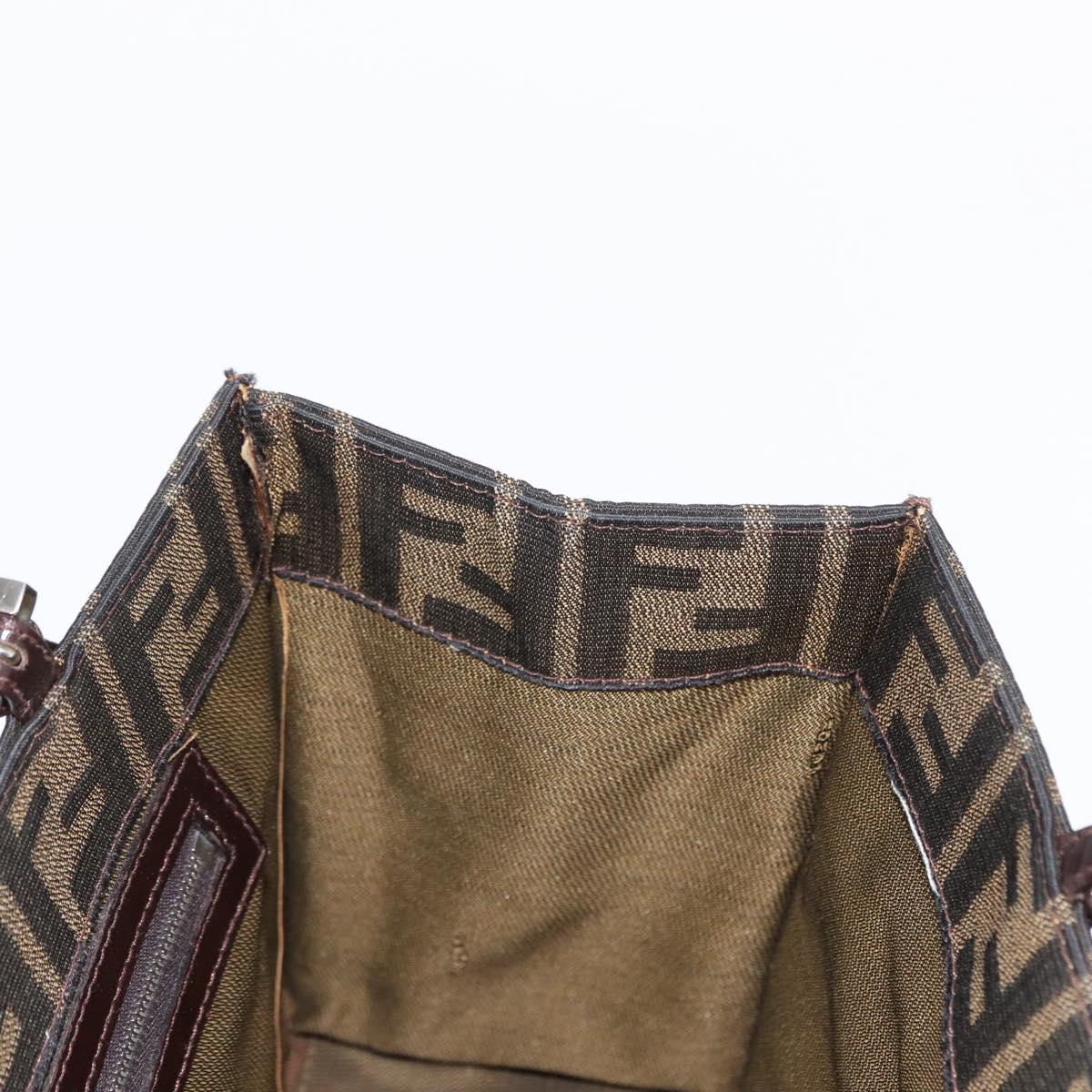 FENDI Zucca Canvas Mamma Baguette Shoulder Bag Black Brown Silver Auth 154739