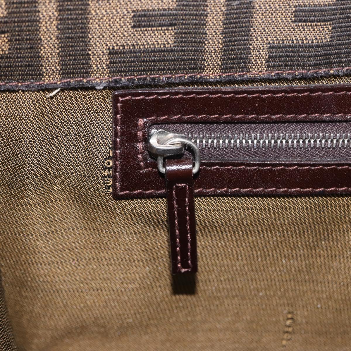 FENDI Zucca Canvas Mamma Baguette Shoulder Bag Black Brown Silver Auth 154739