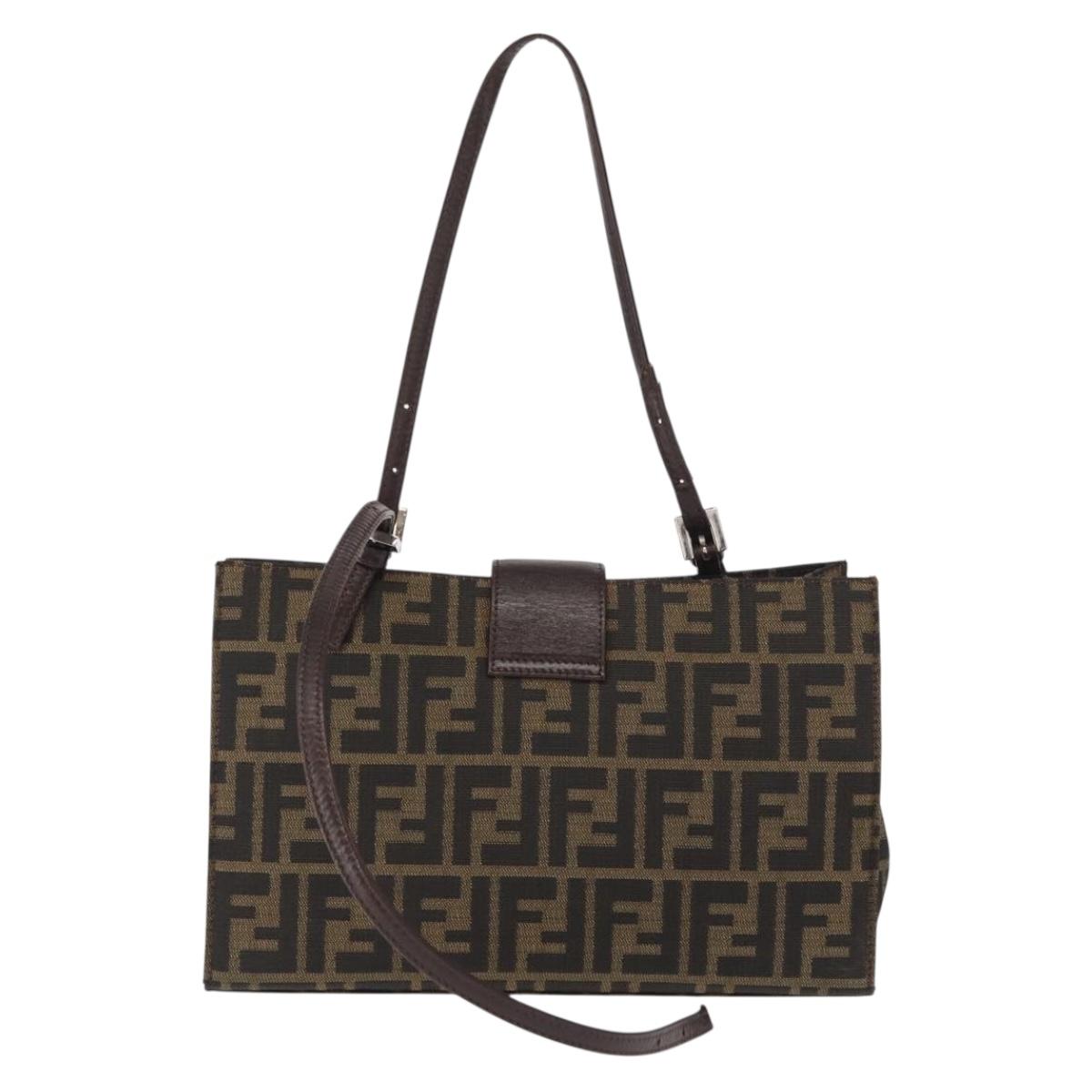 FENDI Zucca Canvas Mamma Baguette Shoulder Bag Black Brown Silver Auth 154739