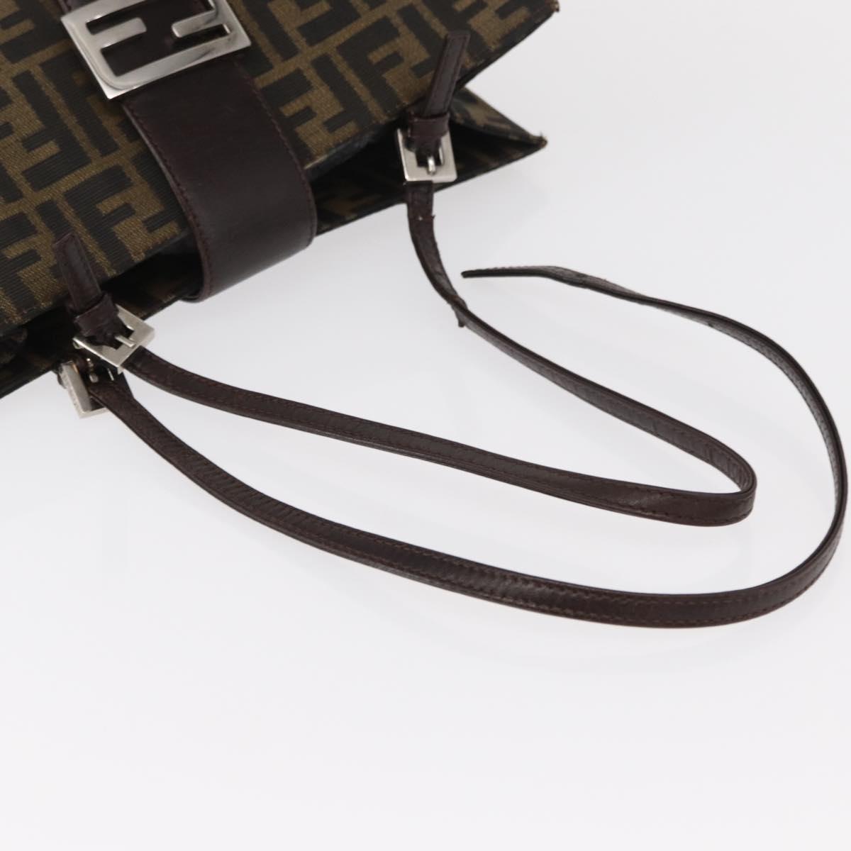 FENDI Zucca Canvas Mamma Baguette Shoulder Bag Black Brown Silver Auth 154739