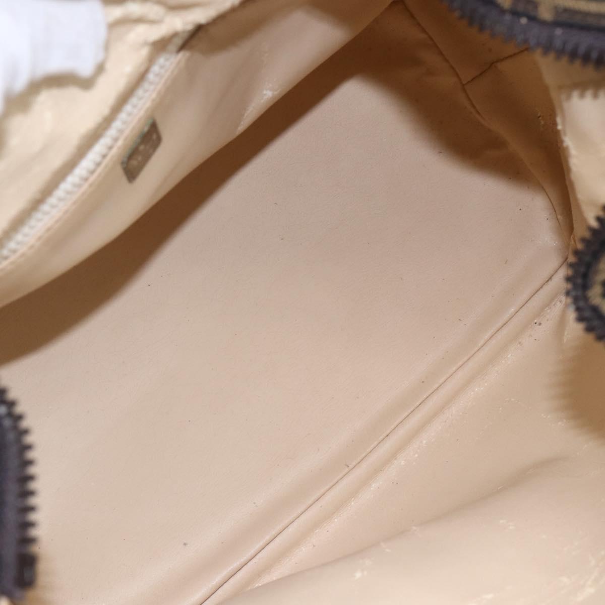 FENDI Zucca Canvas Vanity Hand Bag Black Brown gold Auth 154740