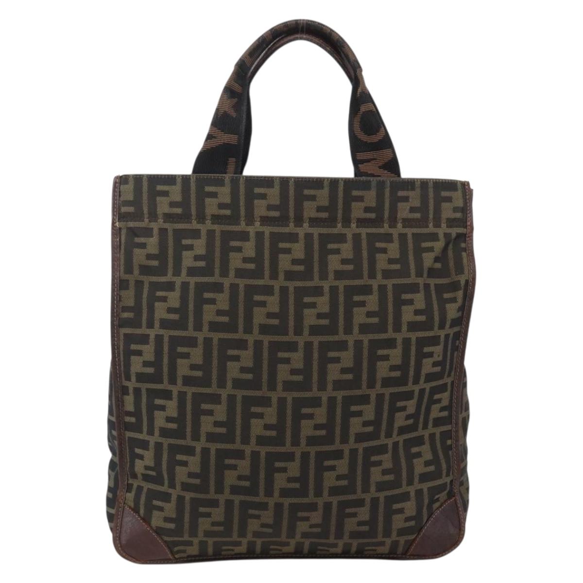 FENDI Zucca Canvas Hand Bag Black Brown Auth 154741