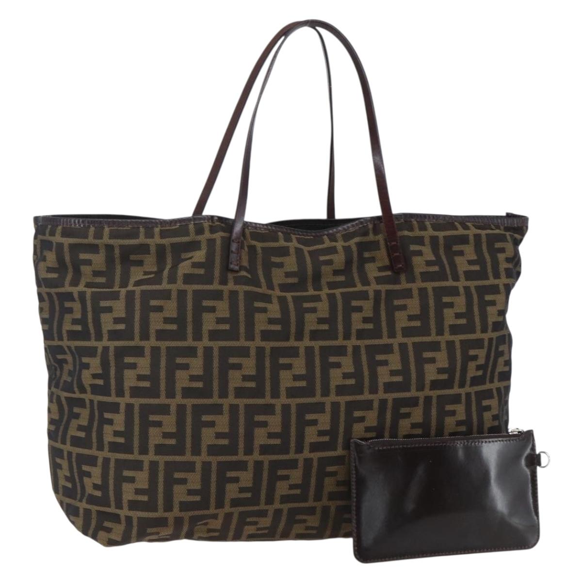 FENDI Zucca Canvas Tote Bag Black Brown Auth 154742