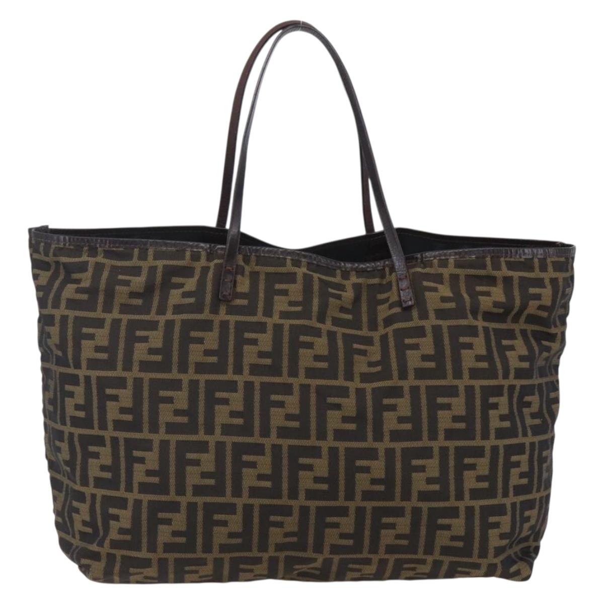 FENDI Zucca Canvas Tote Bag Black Brown Auth 154742