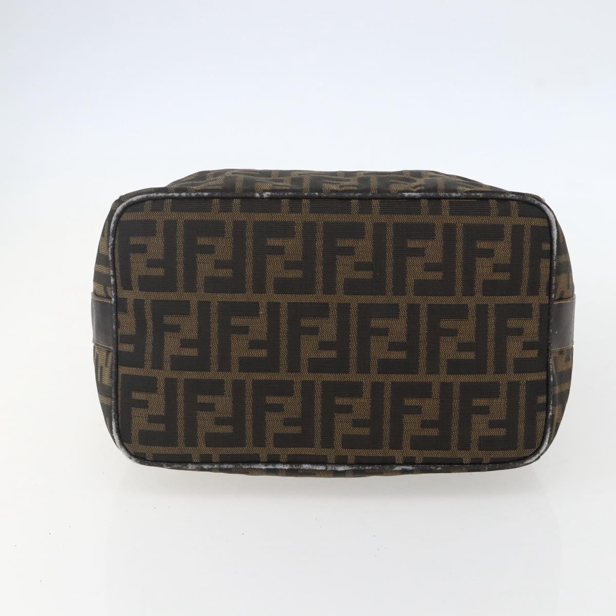 FENDI Zucca Canvas Vanity Hand Bag Black Brown gold Auth 154743