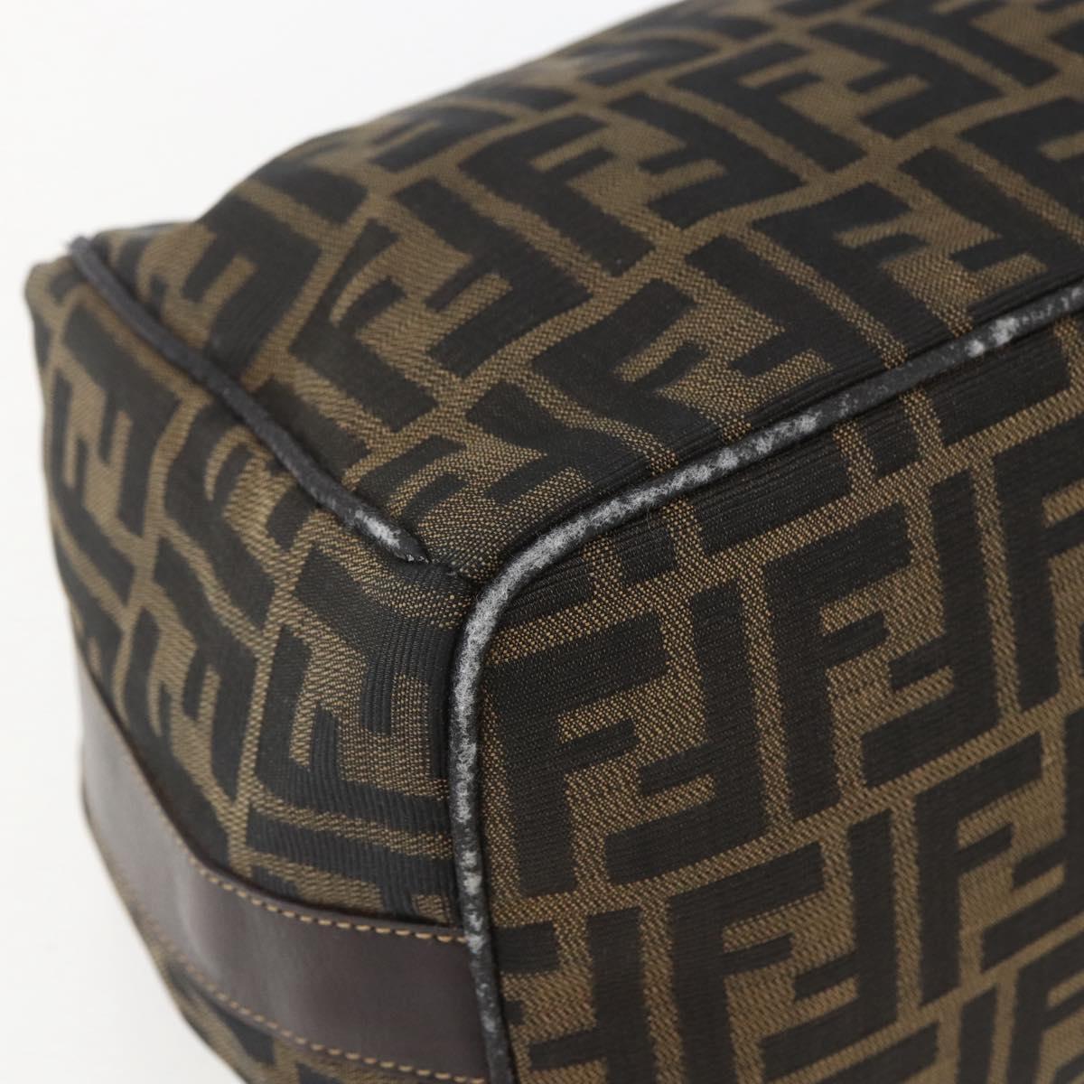 FENDI Zucca Canvas Vanity Hand Bag Black Brown gold Auth 154743
