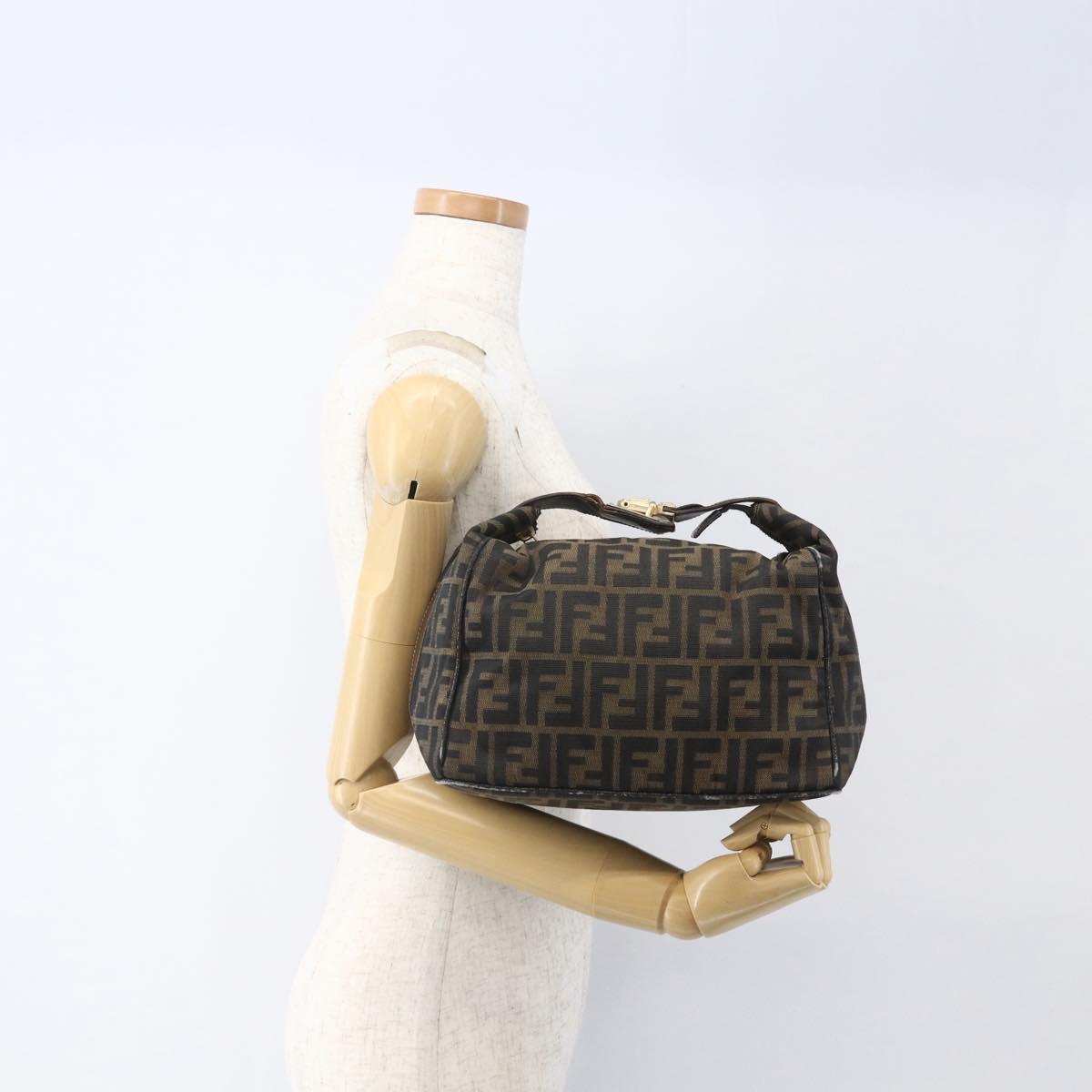 FENDI Zucca Canvas Vanity Hand Bag Black Brown gold Auth 154743