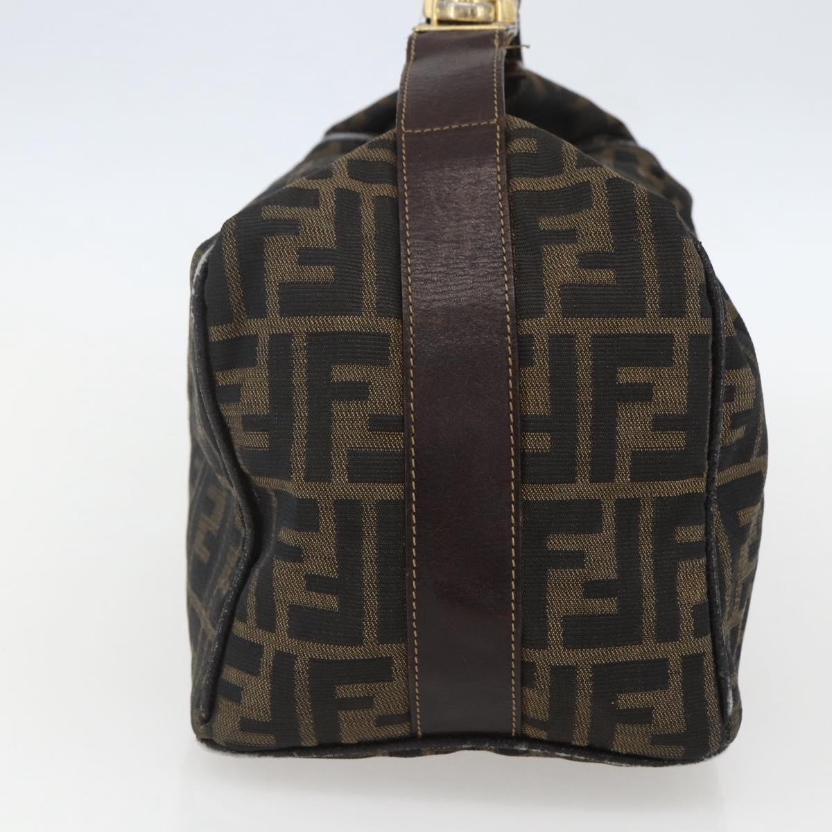 FENDI Zucca Canvas Vanity Hand Bag Black Brown gold Auth 154743
