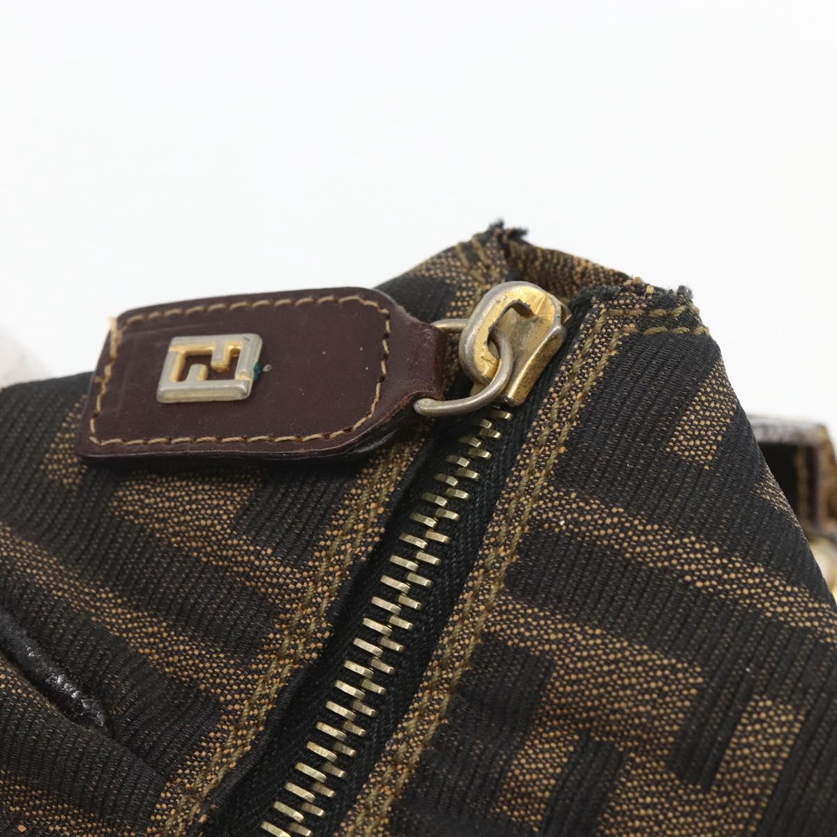 FENDI Zucca Canvas Vanity Hand Bag Black Brown gold Auth 154743