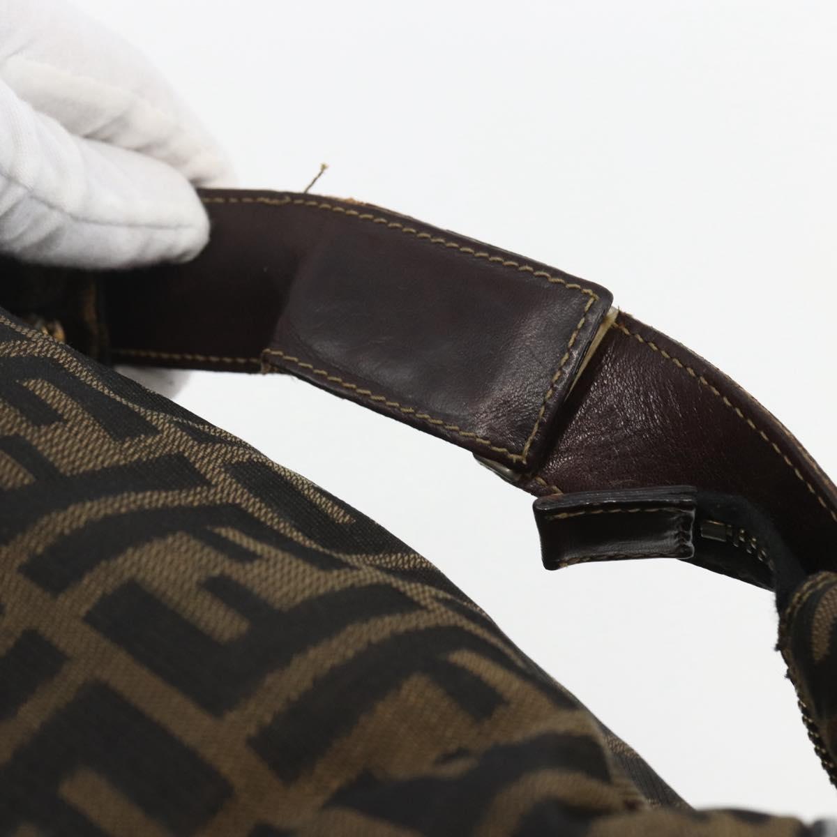 FENDI Zucca Canvas Vanity Hand Bag Black Brown gold Auth 154743