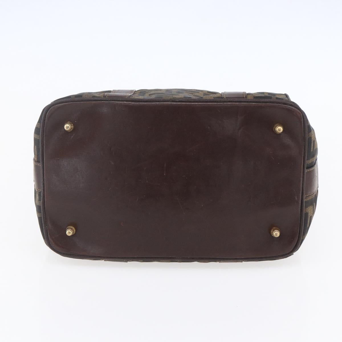 FENDI Zucca Canvas Vanity Hand Bag Black Brown gold Auth 154745