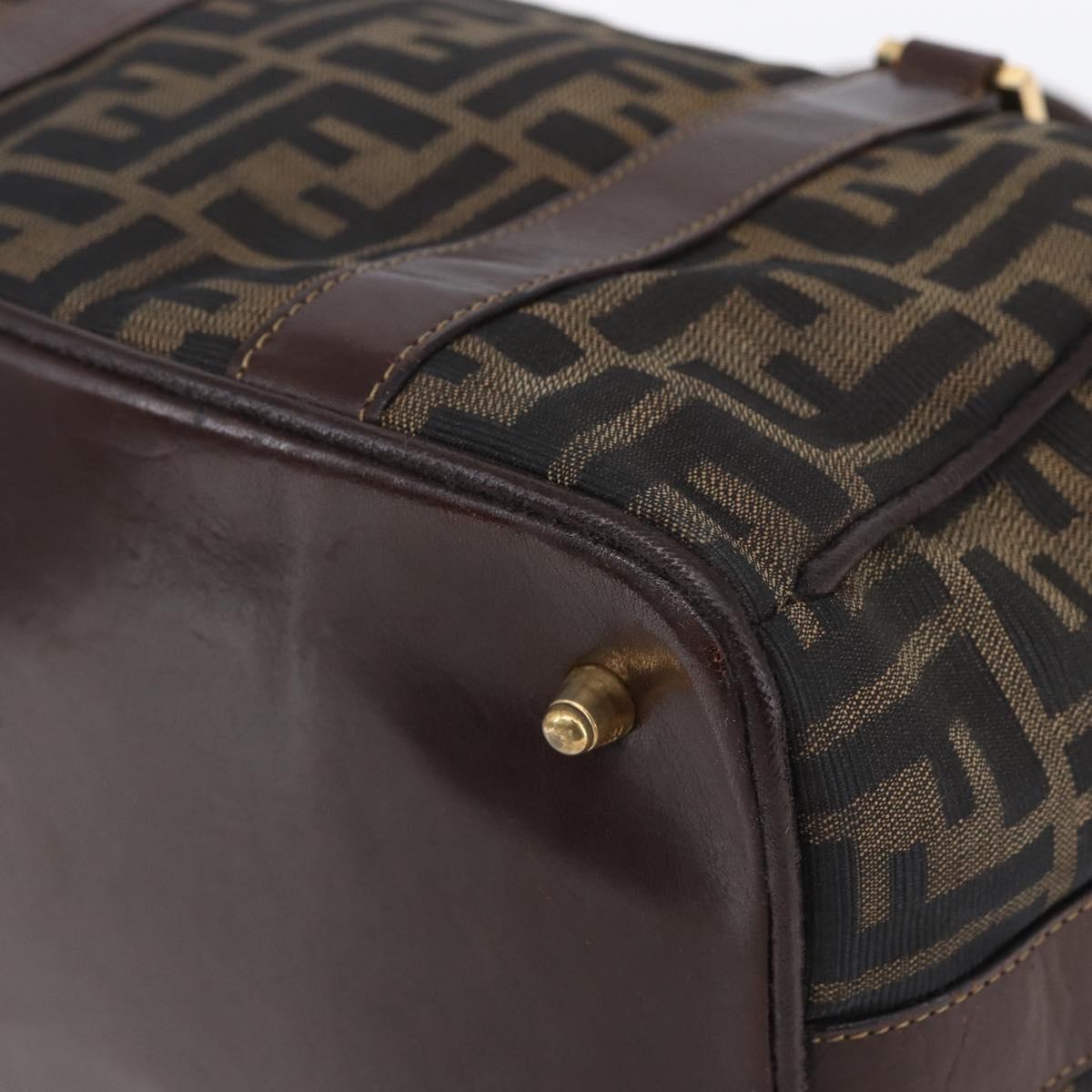 FENDI Zucca Canvas Vanity Hand Bag Black Brown gold Auth 154745