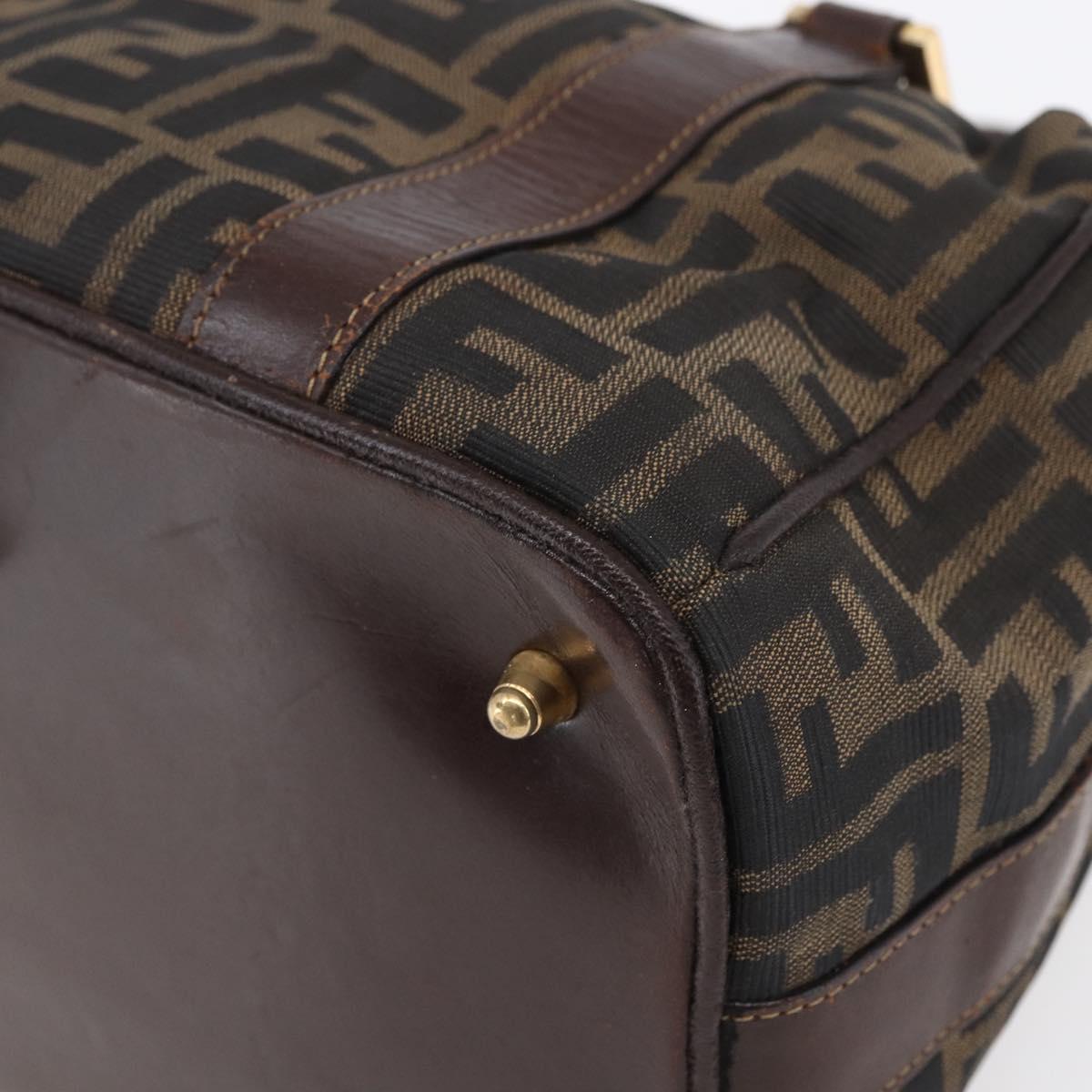 FENDI Zucca Canvas Vanity Hand Bag Black Brown gold Auth 154745