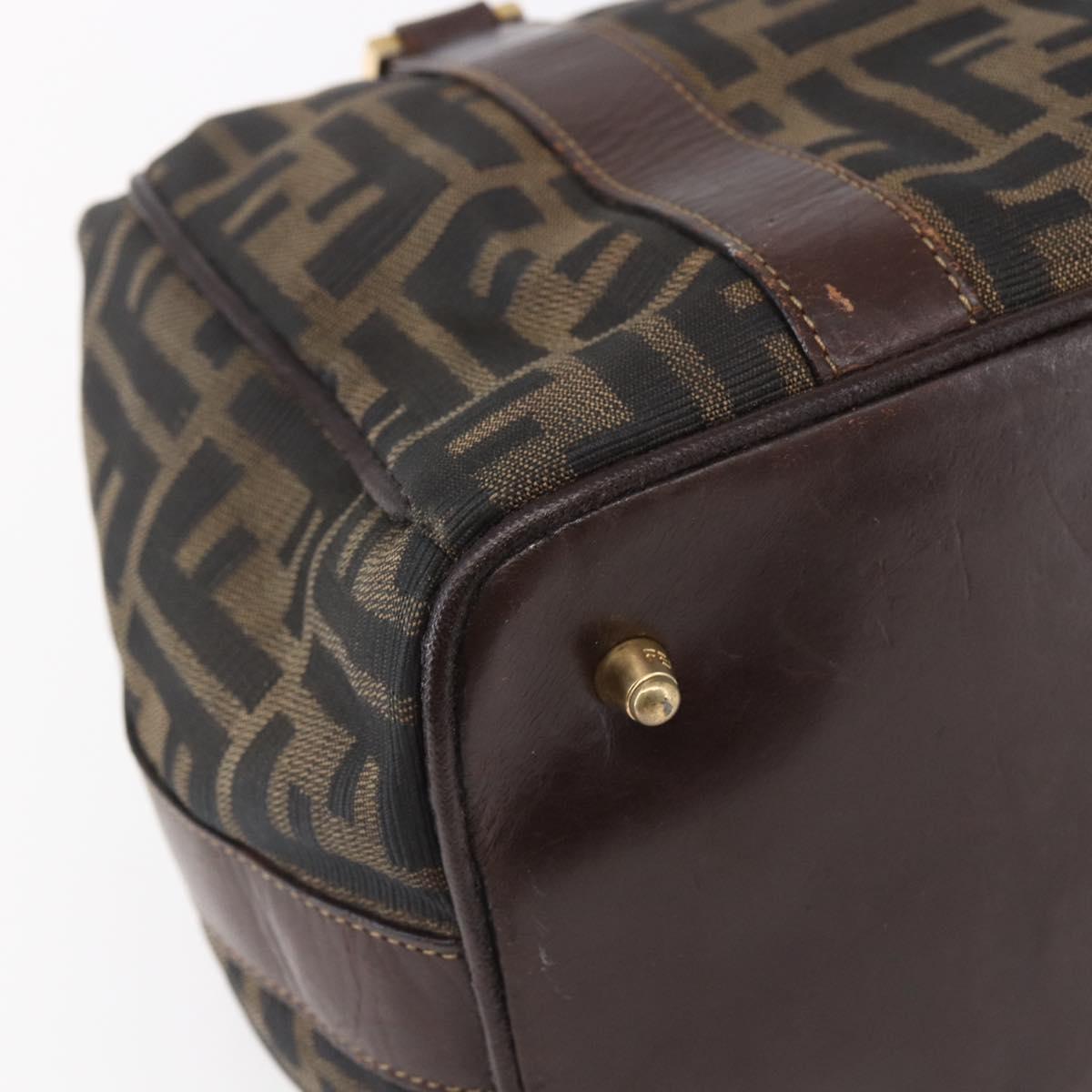 FENDI Zucca Canvas Vanity Hand Bag Black Brown gold Auth 154745
