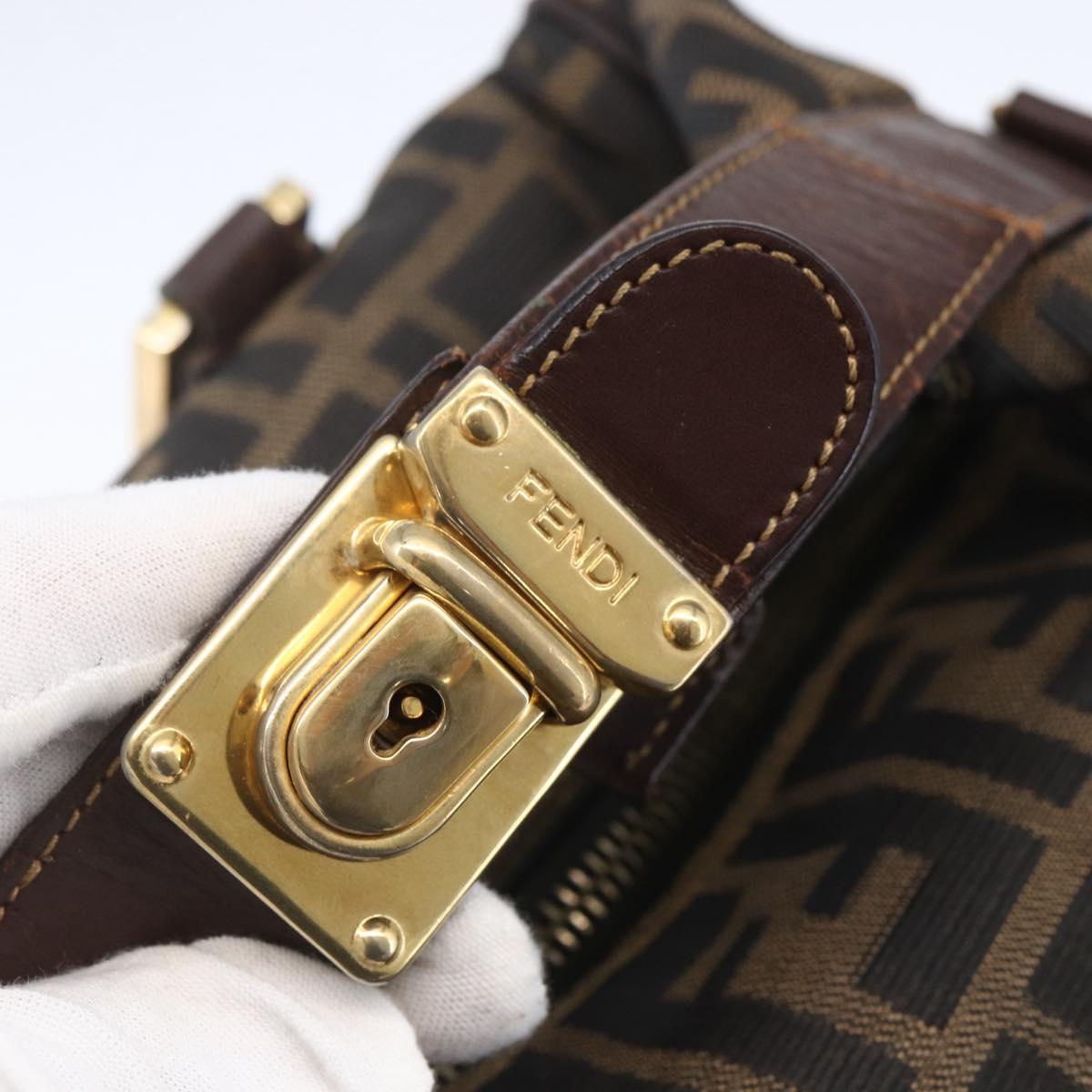FENDI Zucca Canvas Vanity Hand Bag Black Brown gold Auth 154745