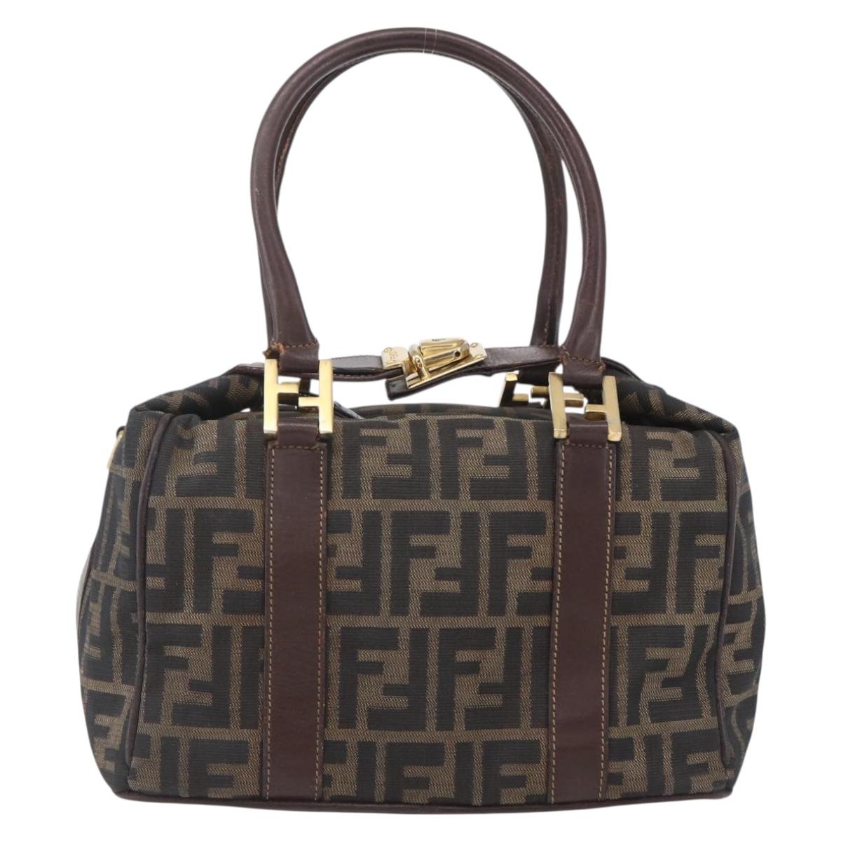 FENDI Zucca Canvas Vanity Hand Bag Black Brown gold Auth 154745