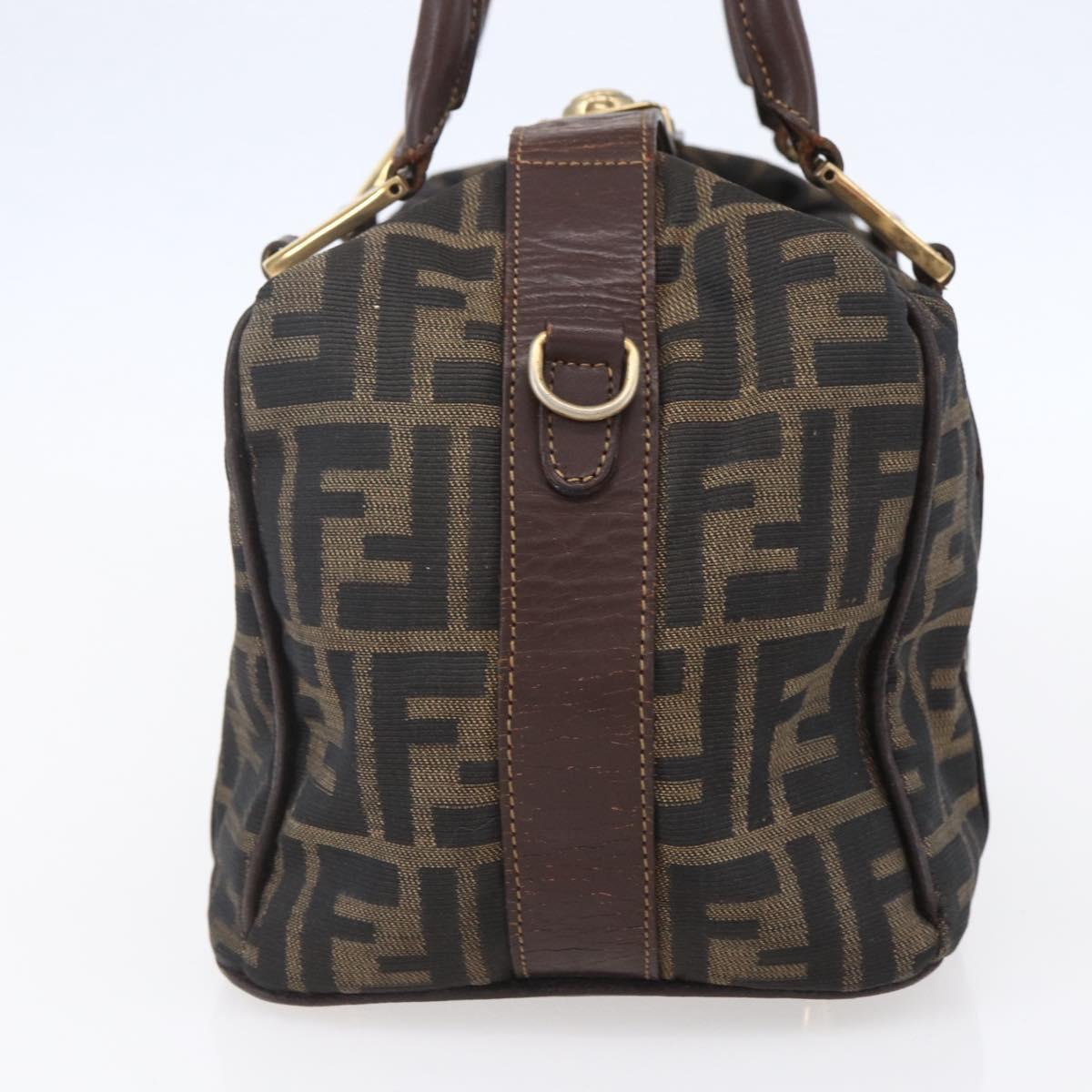 FENDI Zucca Canvas Vanity Hand Bag Black Brown gold Auth 154745