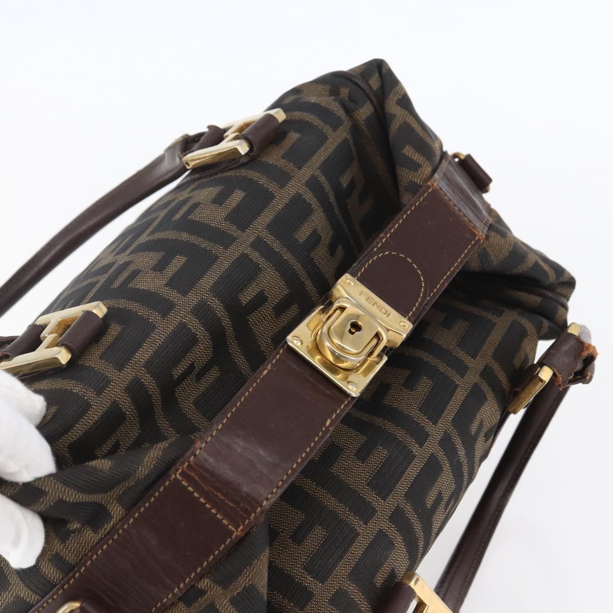 FENDI Zucca Canvas Vanity Hand Bag Black Brown gold Auth 154745