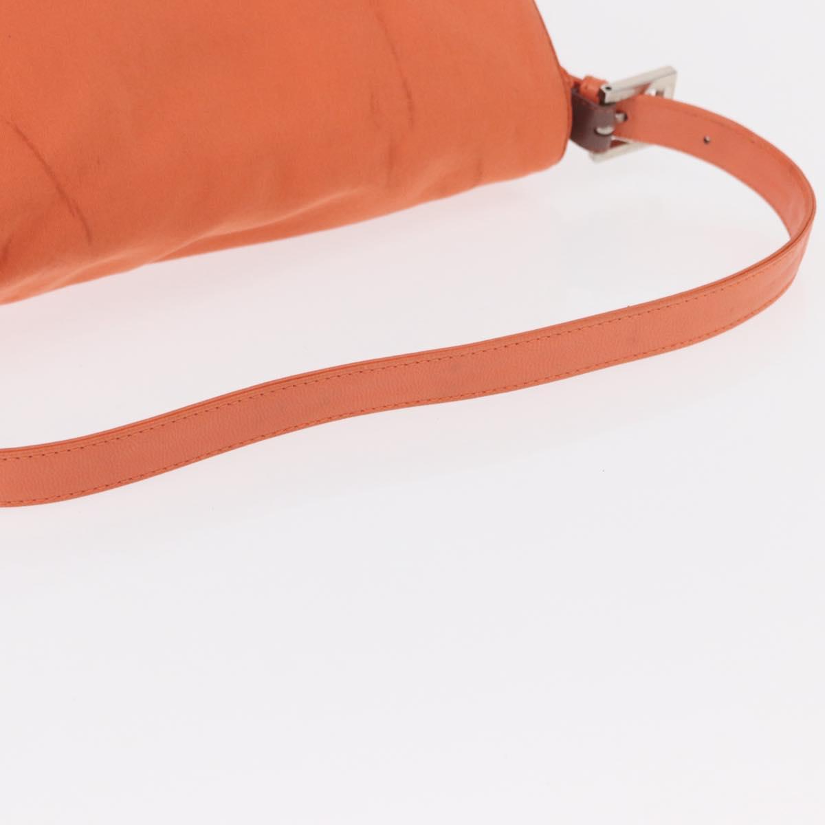 FENDI Mamma Baguette Shoulder Bag Nylon Orange Silver Auth 154746