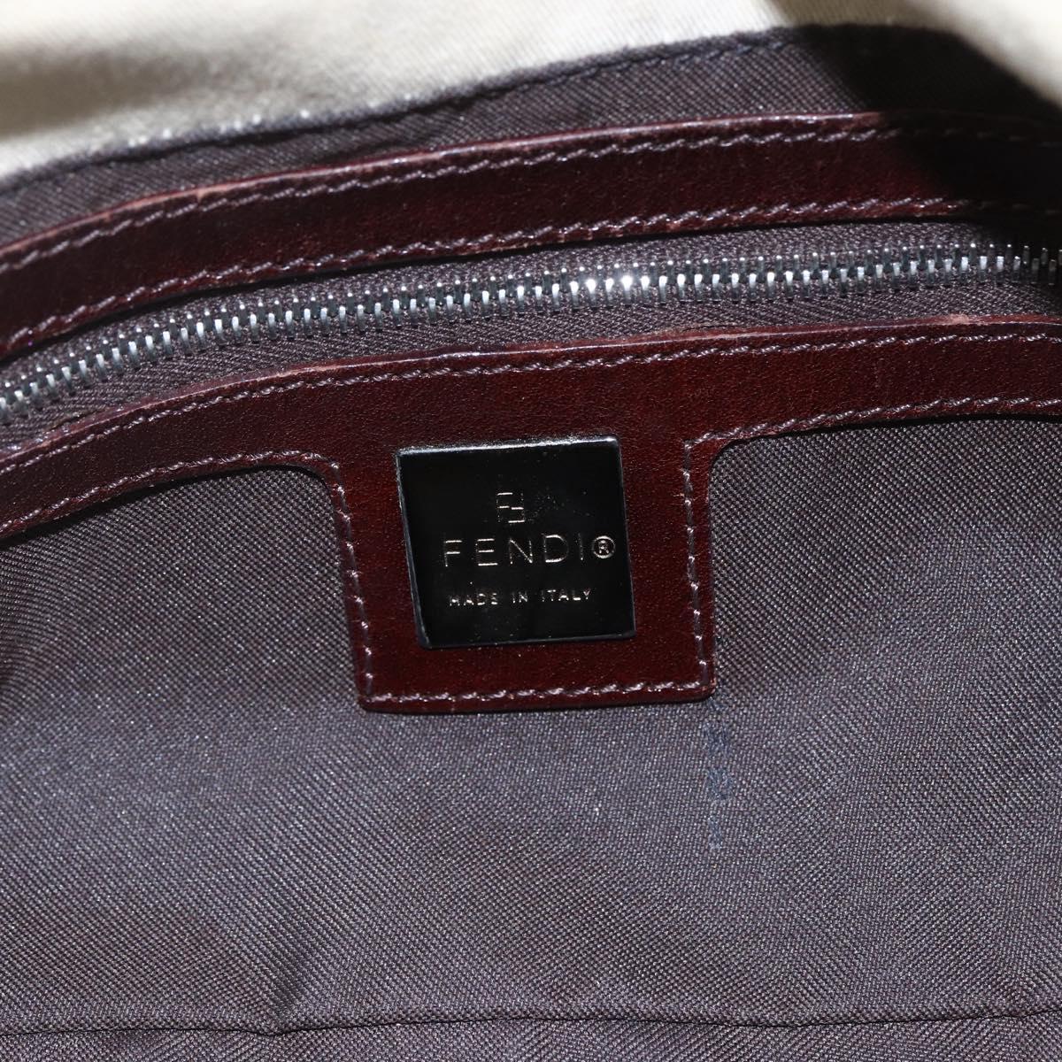 FENDI Mamma Baguette Shoulder Bag Canvas Leather Beige Silver Auth 154747