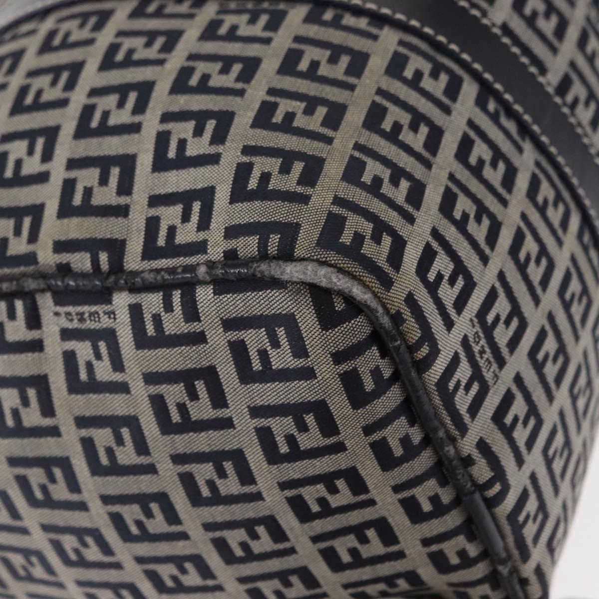 FENDI Zucchino Canvas Boston Bag Navy Silver Auth 154748
