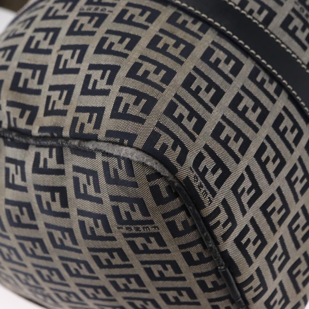 FENDI Zucchino Canvas Boston Bag Navy Silver Auth 154748
