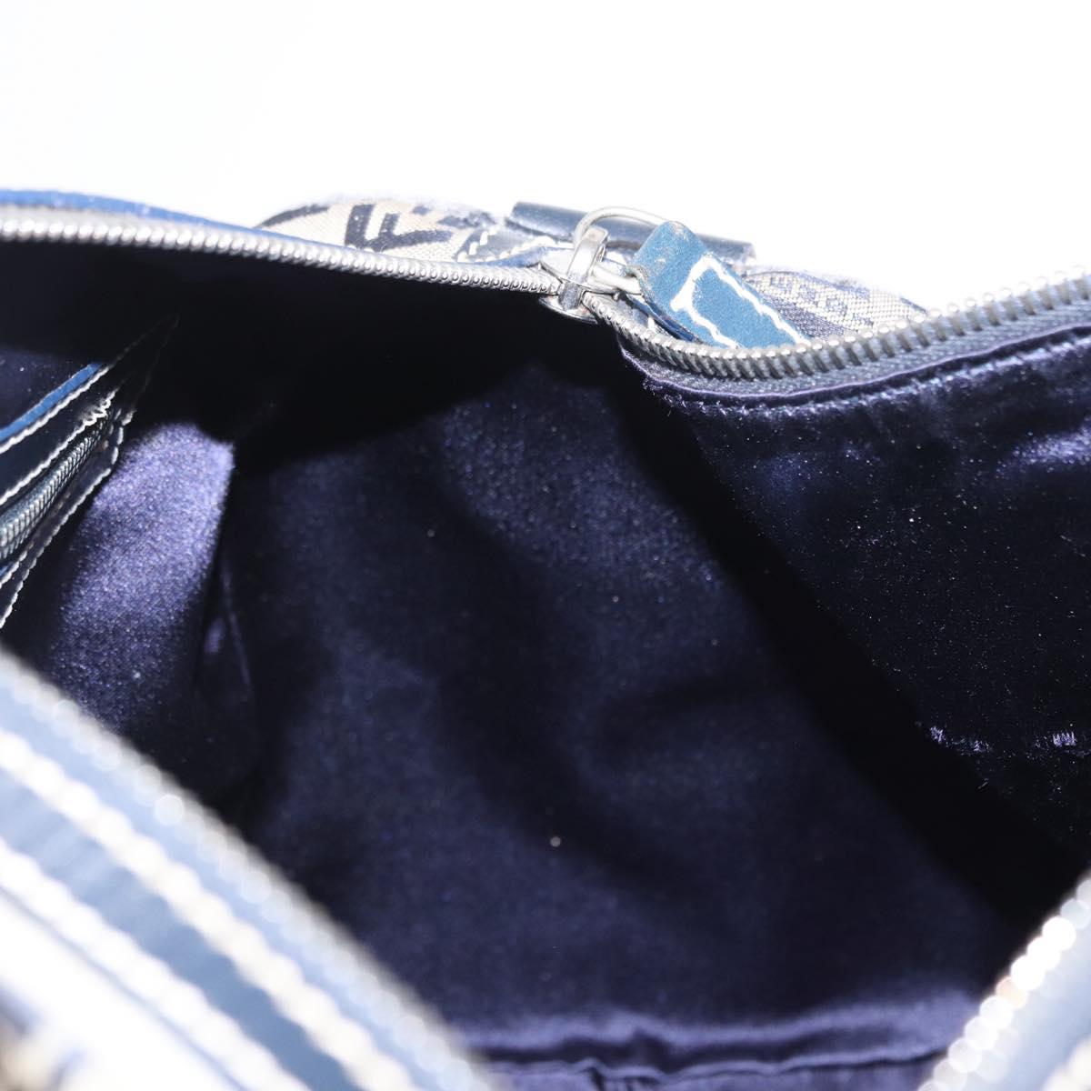 FENDI Zucchino Canvas Boston Bag Navy Silver Auth 154748