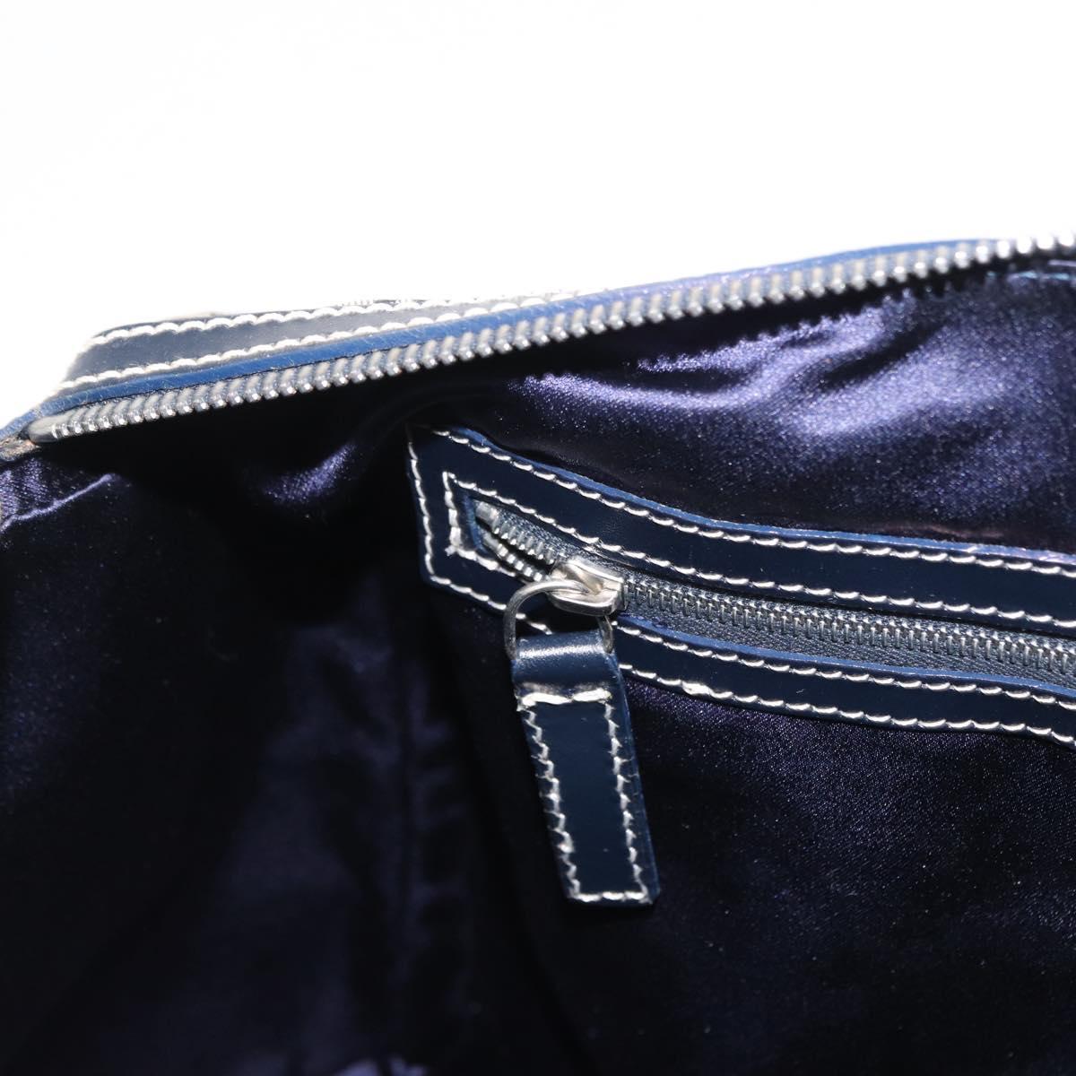 FENDI Zucchino Canvas Boston Bag Navy Silver Auth 154748