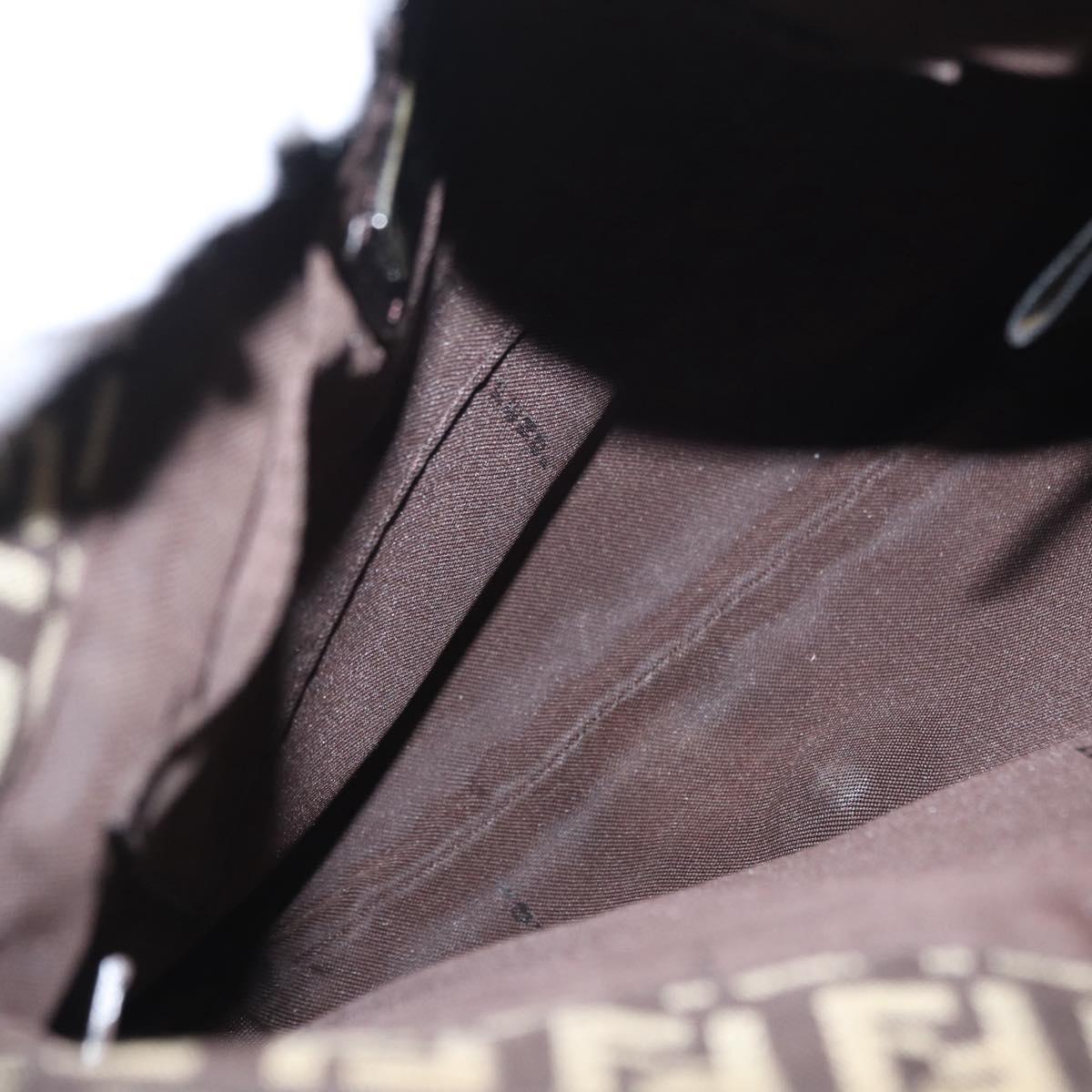 FENDI Zucchino Canvas Shoulder Bag Brown Silver Auth 154749