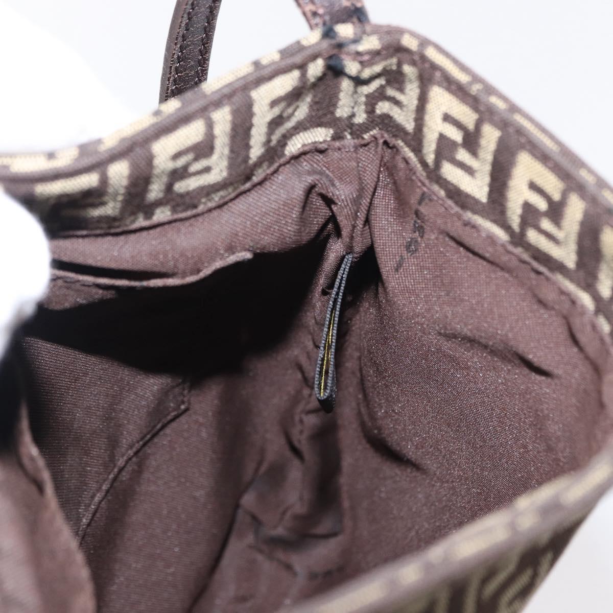 FENDI Zucchino Canvas Shoulder Bag Brown Silver Auth 154749