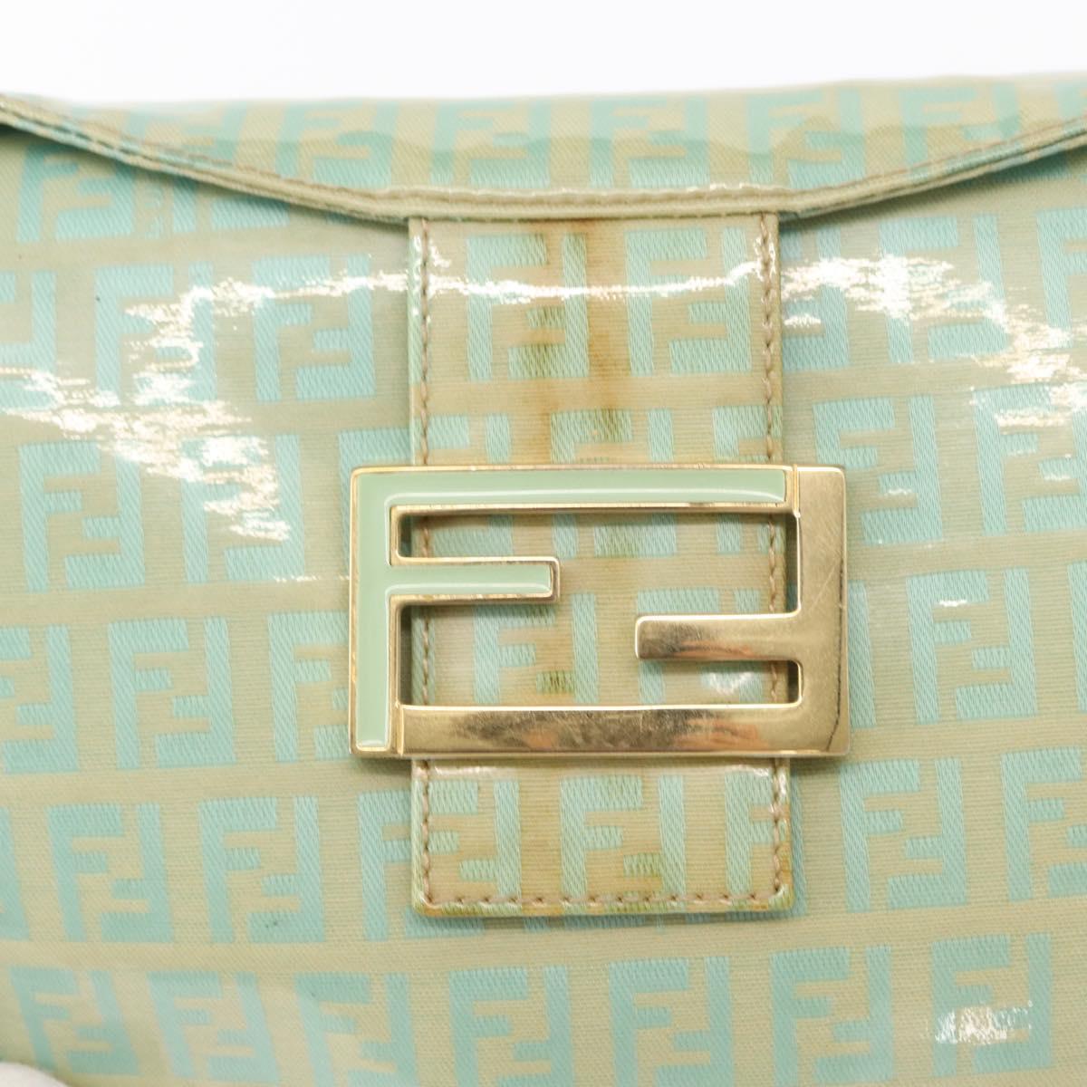 FENDI Zucchino Canvas Mamma Baguette Bag PVC Gold Light Green Auth 154750