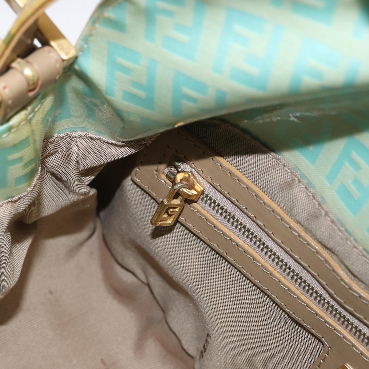 FENDI Zucchino Canvas Mamma Baguette Bag PVC Gold Light Green Auth 154750