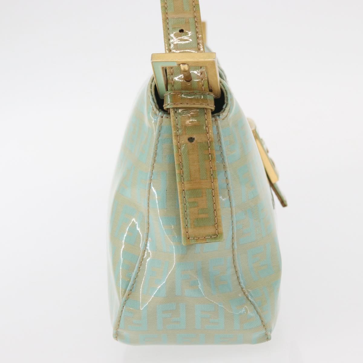 FENDI Zucchino Canvas Mamma Baguette Bag PVC Gold Light Green Auth 154750