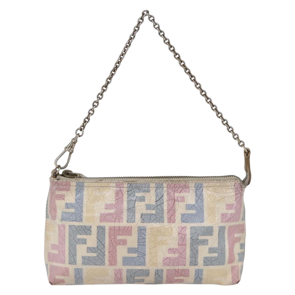 FENDI Zucca Canvas Accessory Pouch Coated Canvas Multicolor Gold Auth 154752