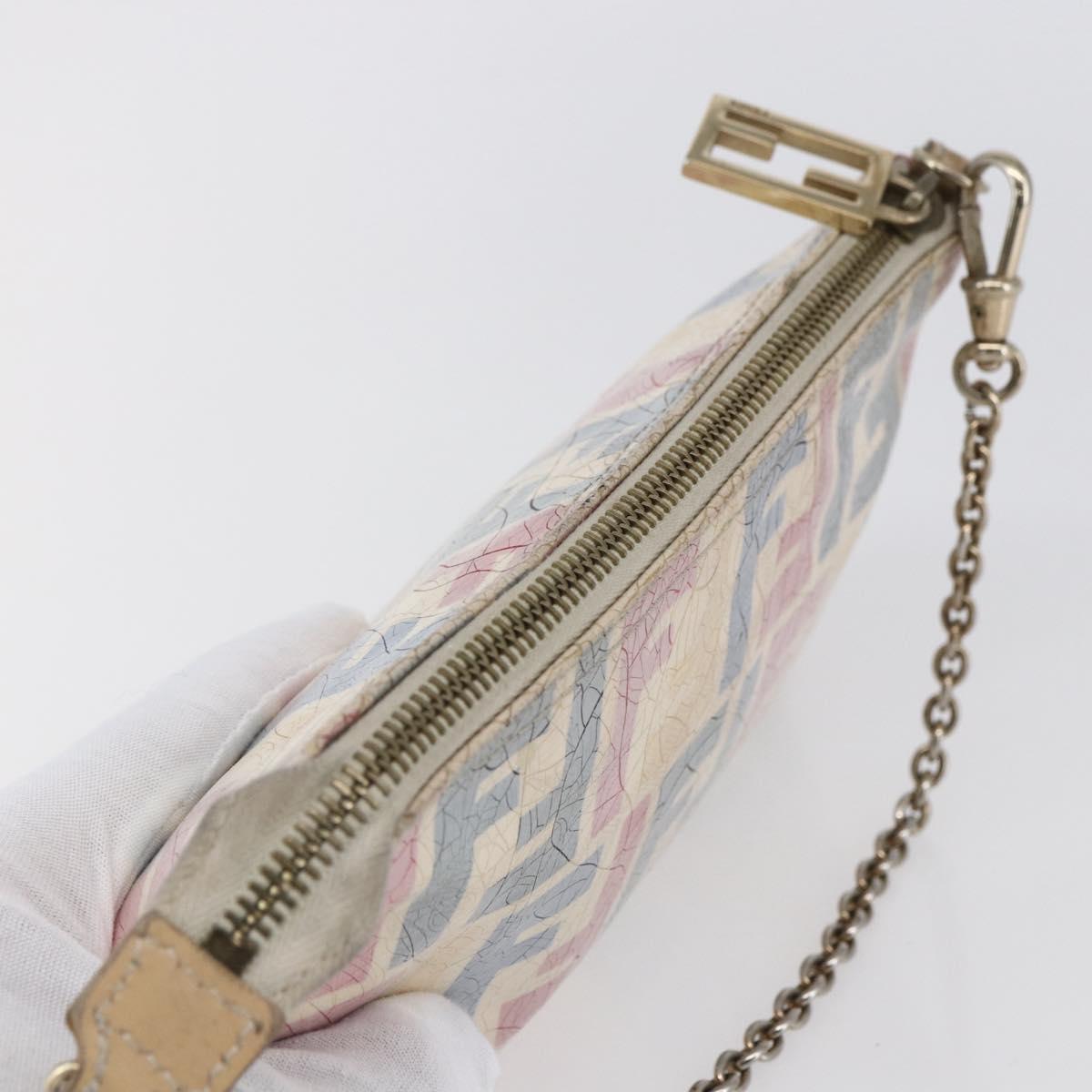 FENDI Zucca Canvas Accessory Pouch Coated Canvas Multicolor Gold Auth 154752