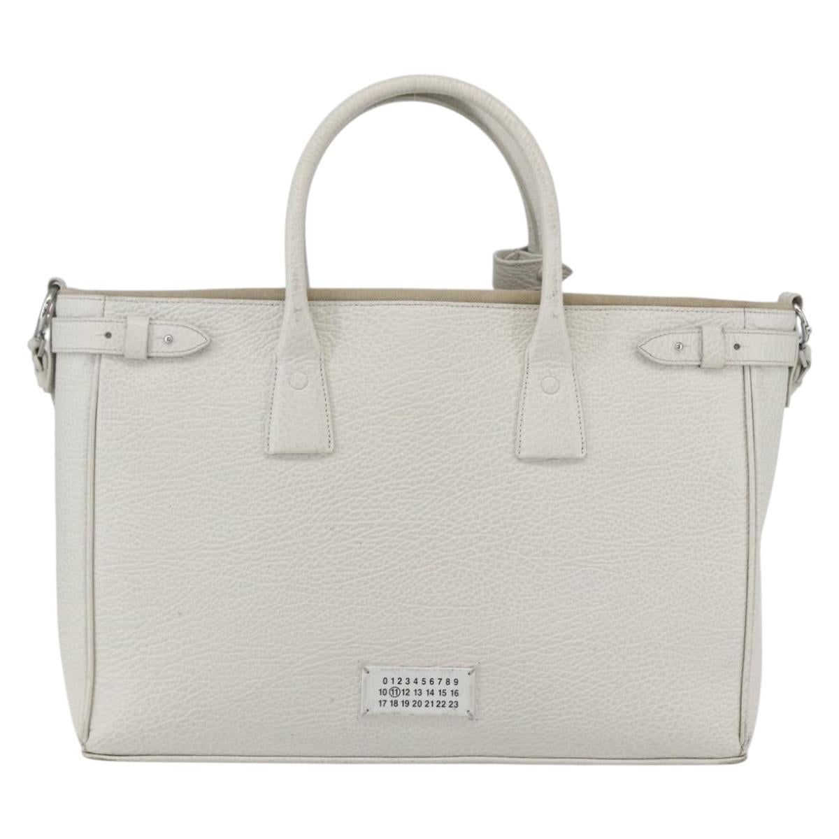 Maison Margiela 5AC Hand Bag Leather 2way White Silver Auth 154753