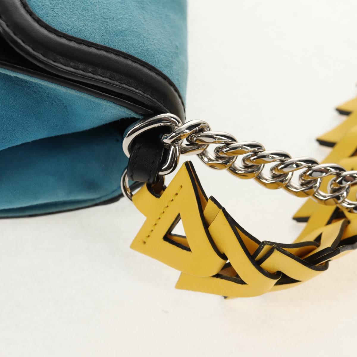 LOEWE V Anagram Chain Shoulder Bag Suede Leather 2way Blue Silver Auth 154755A