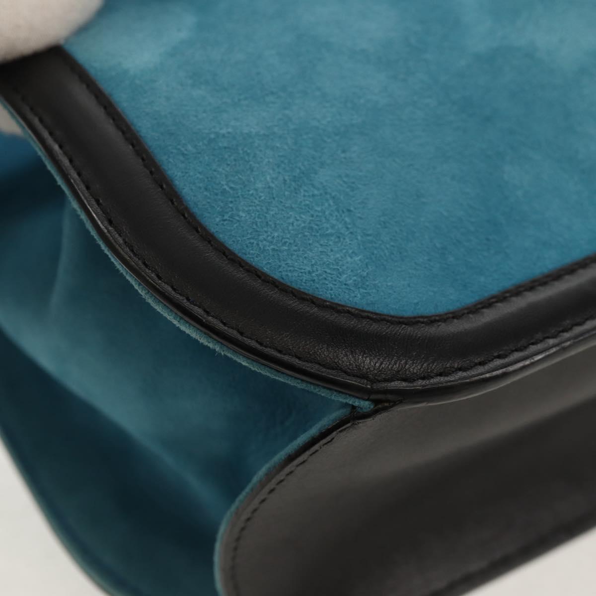 LOEWE V Anagram Chain Shoulder Bag Suede Leather 2way Blue Silver Auth 154755A