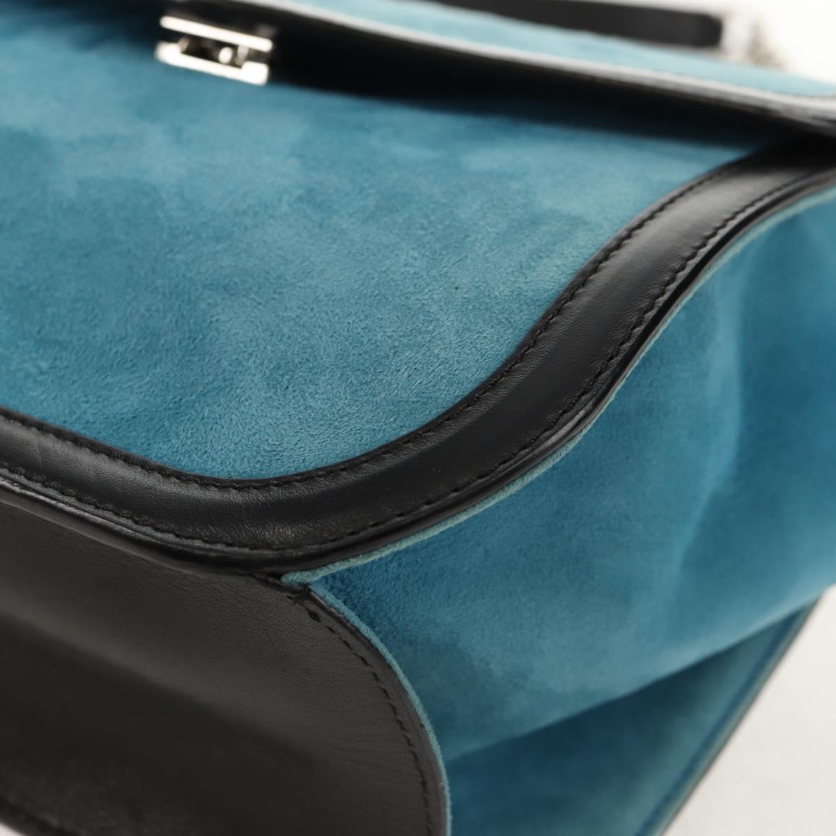 LOEWE V Anagram Chain Shoulder Bag Suede Leather 2way Blue Silver Auth 154755V