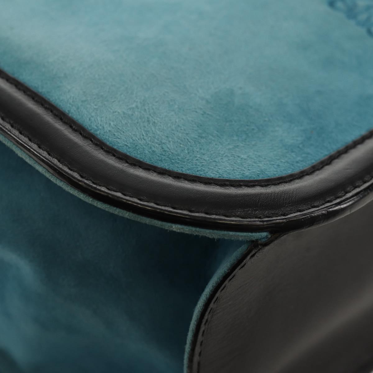 LOEWE V Anagram Chain Shoulder Bag Suede Leather 2way Blue Silver Auth 154755V