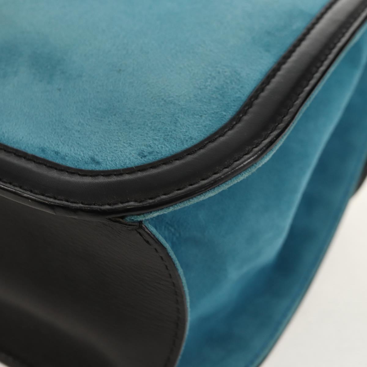 LOEWE V Anagram Chain Shoulder Bag Suede Leather 2way Blue Silver Auth 154755V