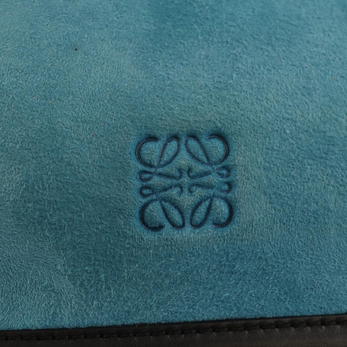 LOEWE V Anagram Chain Shoulder Bag Suede Leather 2way Blue Silver Auth 154755V