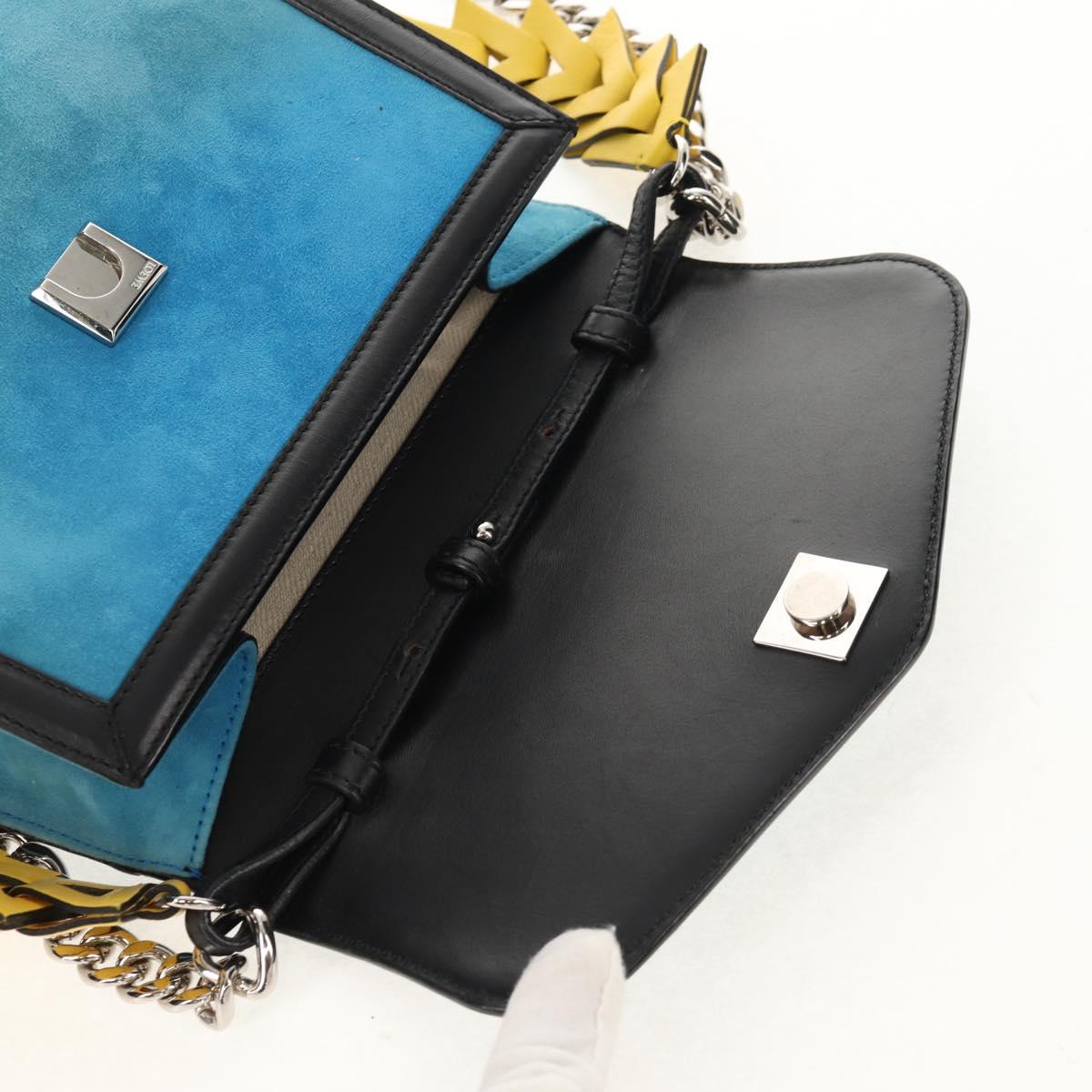 LOEWE V Anagram Chain Shoulder Bag Suede Leather 2way Blue Silver Auth 154755V