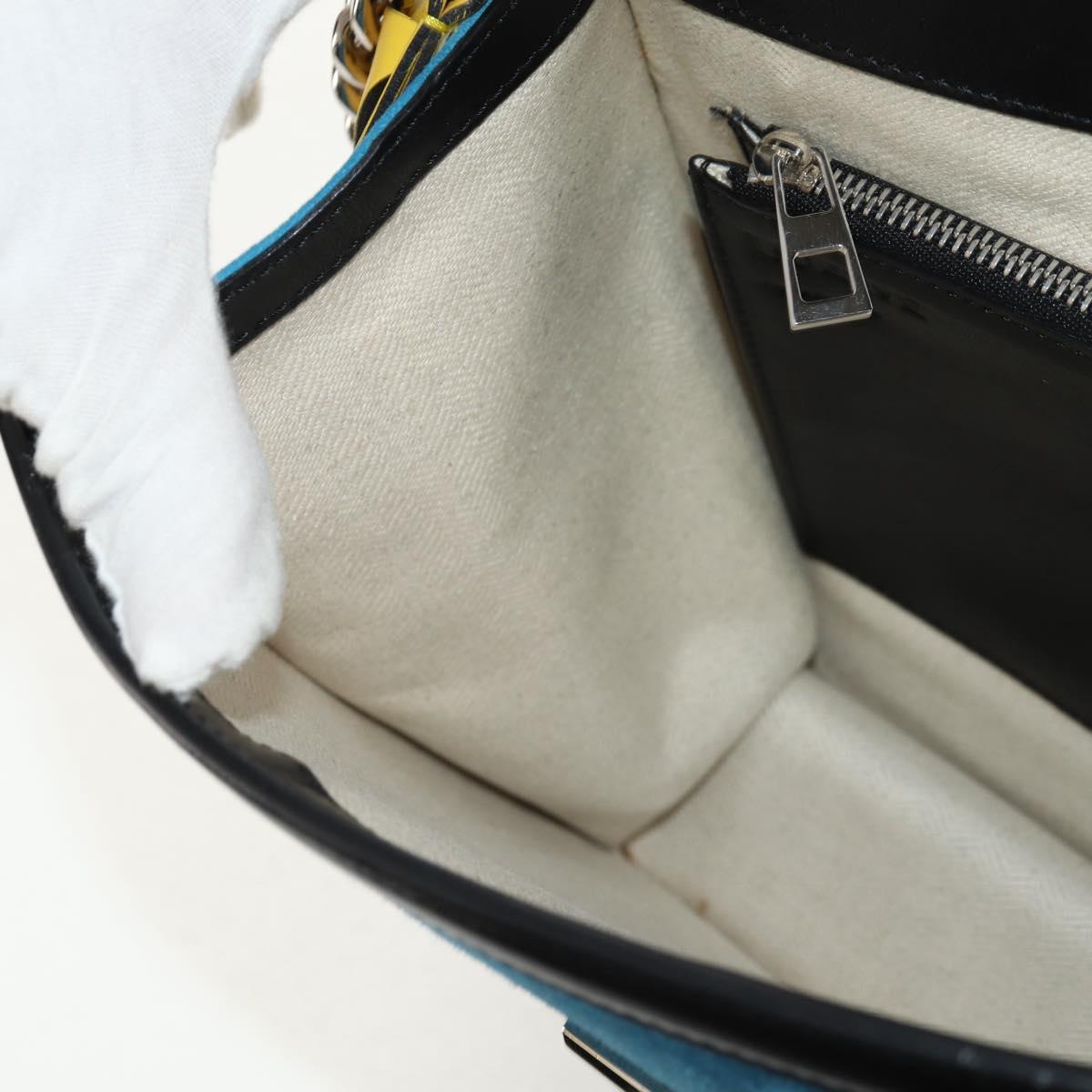 LOEWE V Anagram Chain Shoulder Bag Suede Leather 2way Blue Silver Auth 154755A