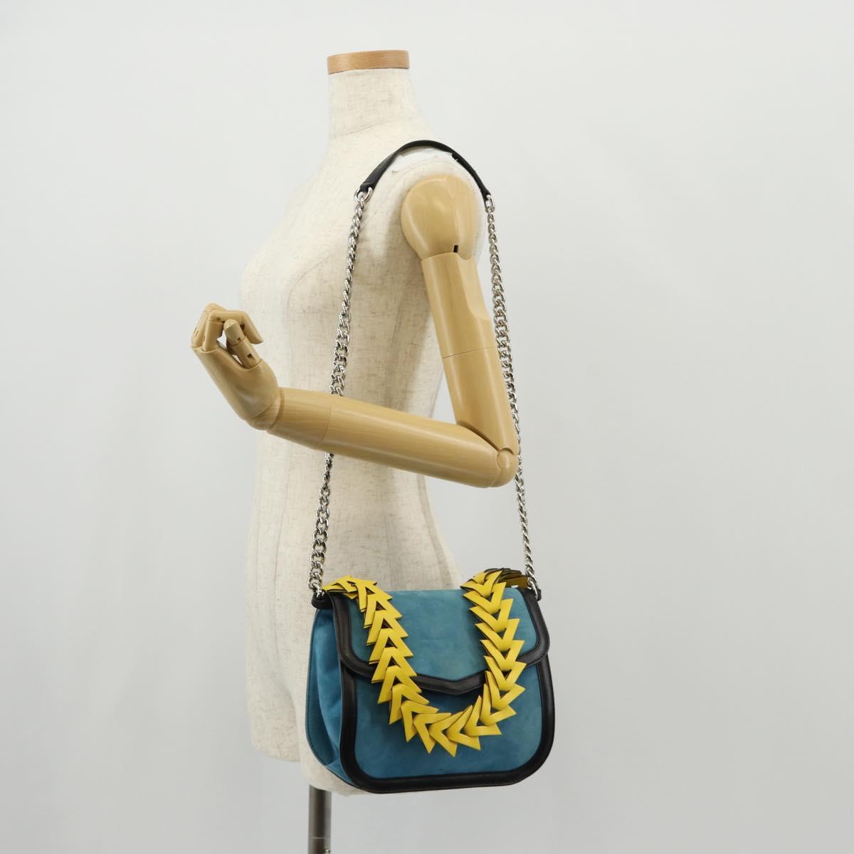 LOEWE V Anagram Chain Shoulder Bag Suede Leather 2way Blue Silver Auth 154755V