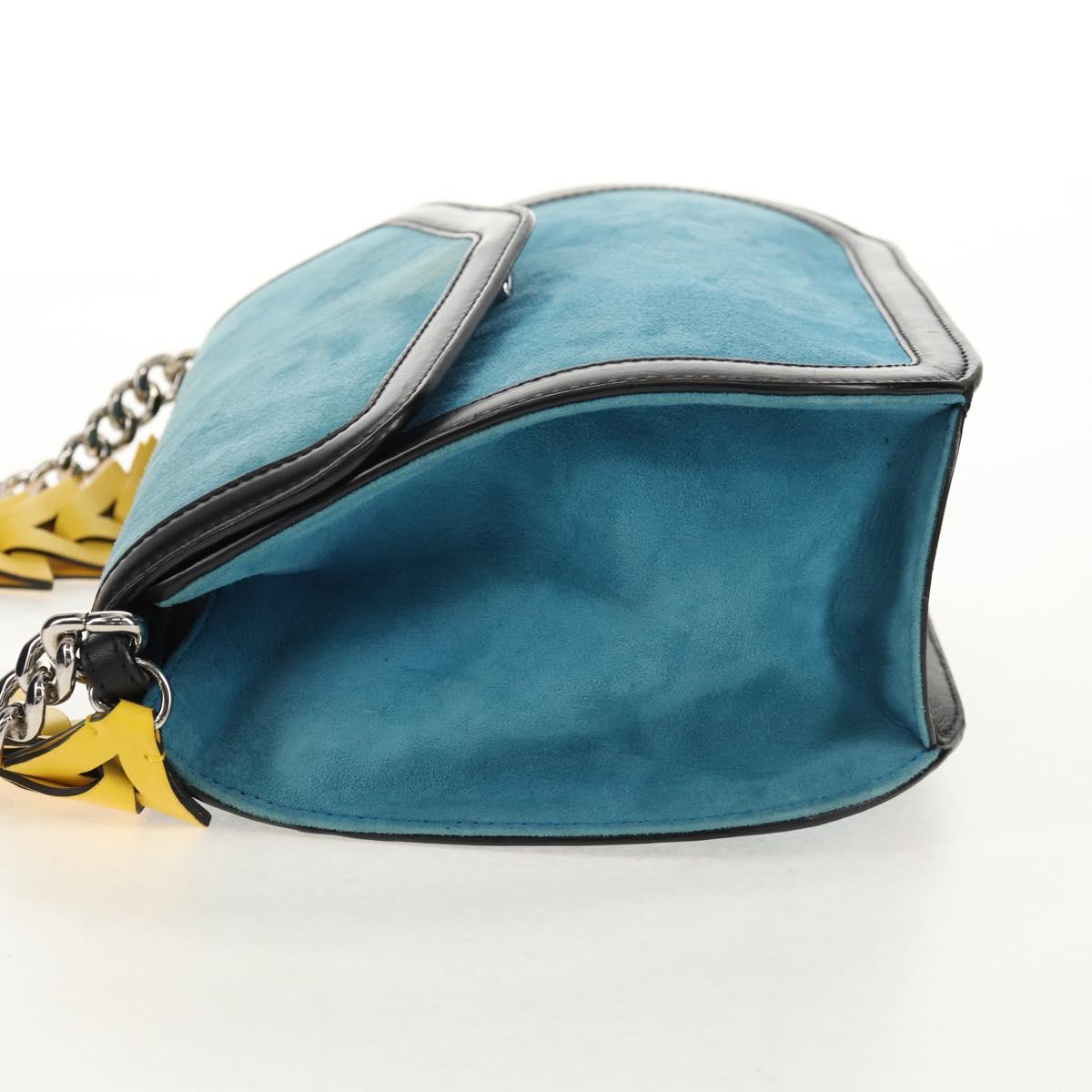 LOEWE V Anagram Chain Shoulder Bag Suede Leather 2way Blue Silver Auth 154755V